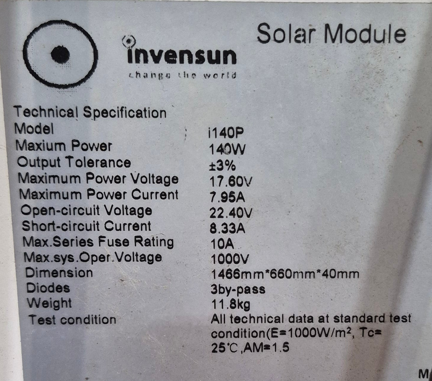 Used Invensun Solar Panel i140P - 140 WATT - Young Farts RV Parts