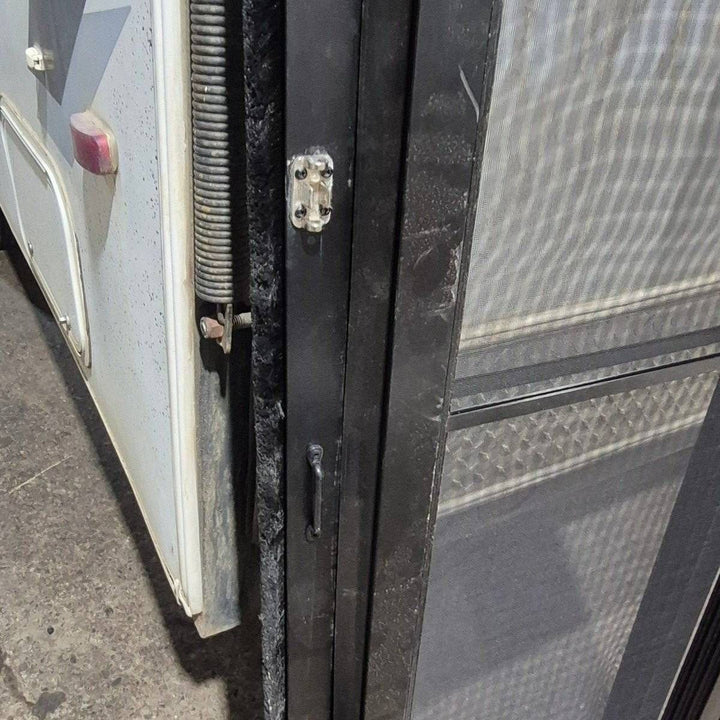Used Lippert Toy Hauler Patio Wall Armor System Screen Door, Right Side - 82 1/4" X 47 5/8" - Young Farts RV Parts