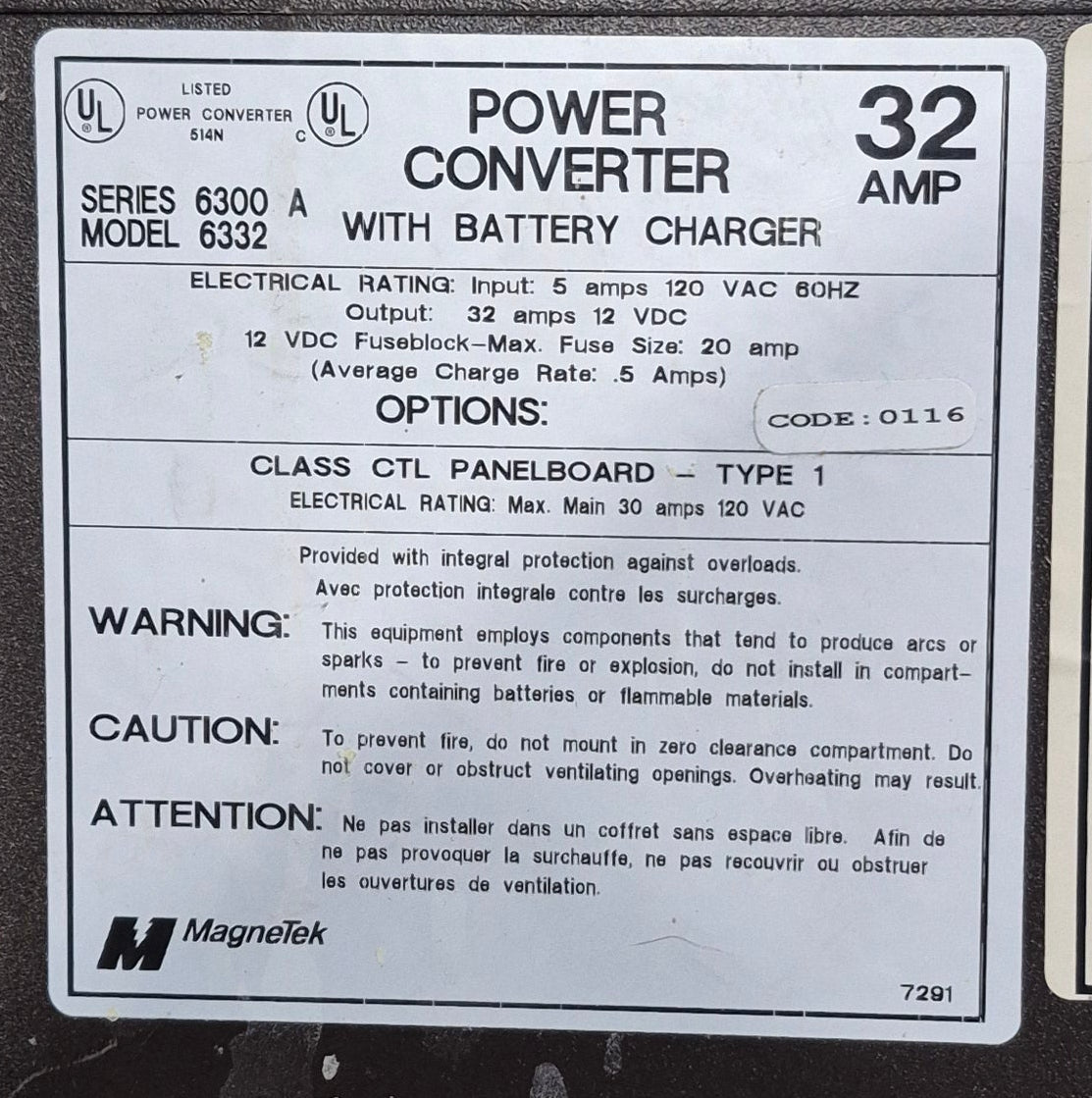 Used Magnetek 32 AMP Converter - Series 6300 A , Model 6332 - Young Farts RV Parts