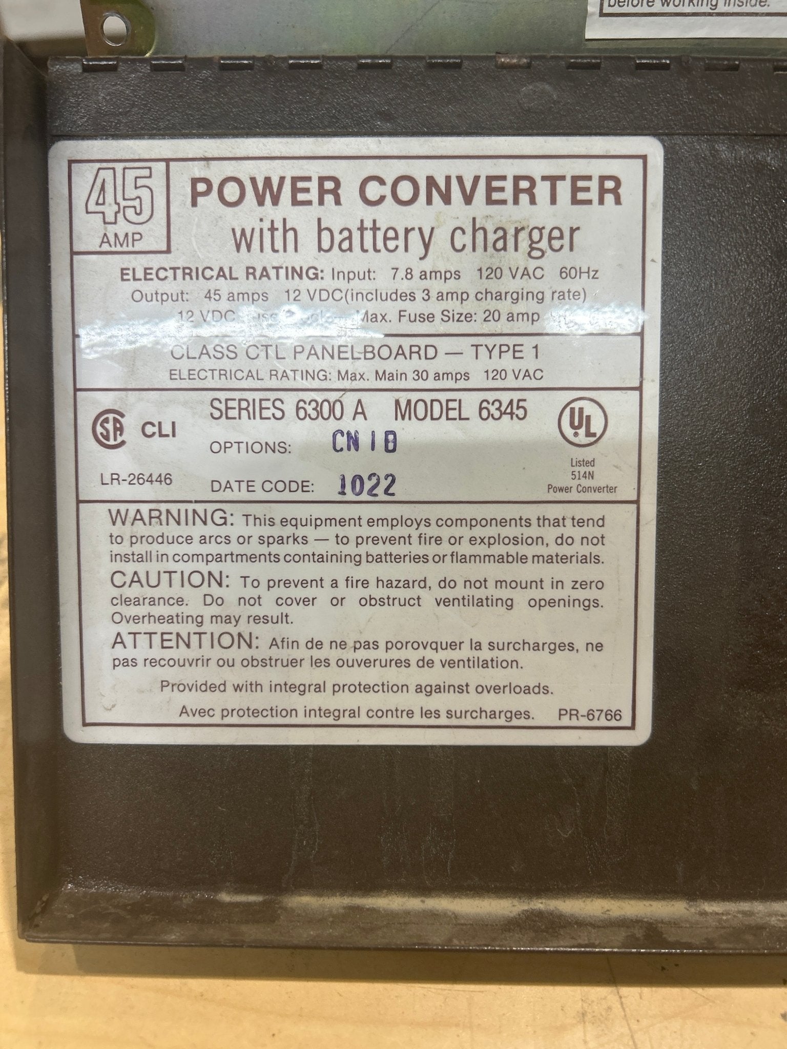 Used MAGNETEK 45 AMP Converter Series 6300 A Model 6345 - Young Farts RV Parts