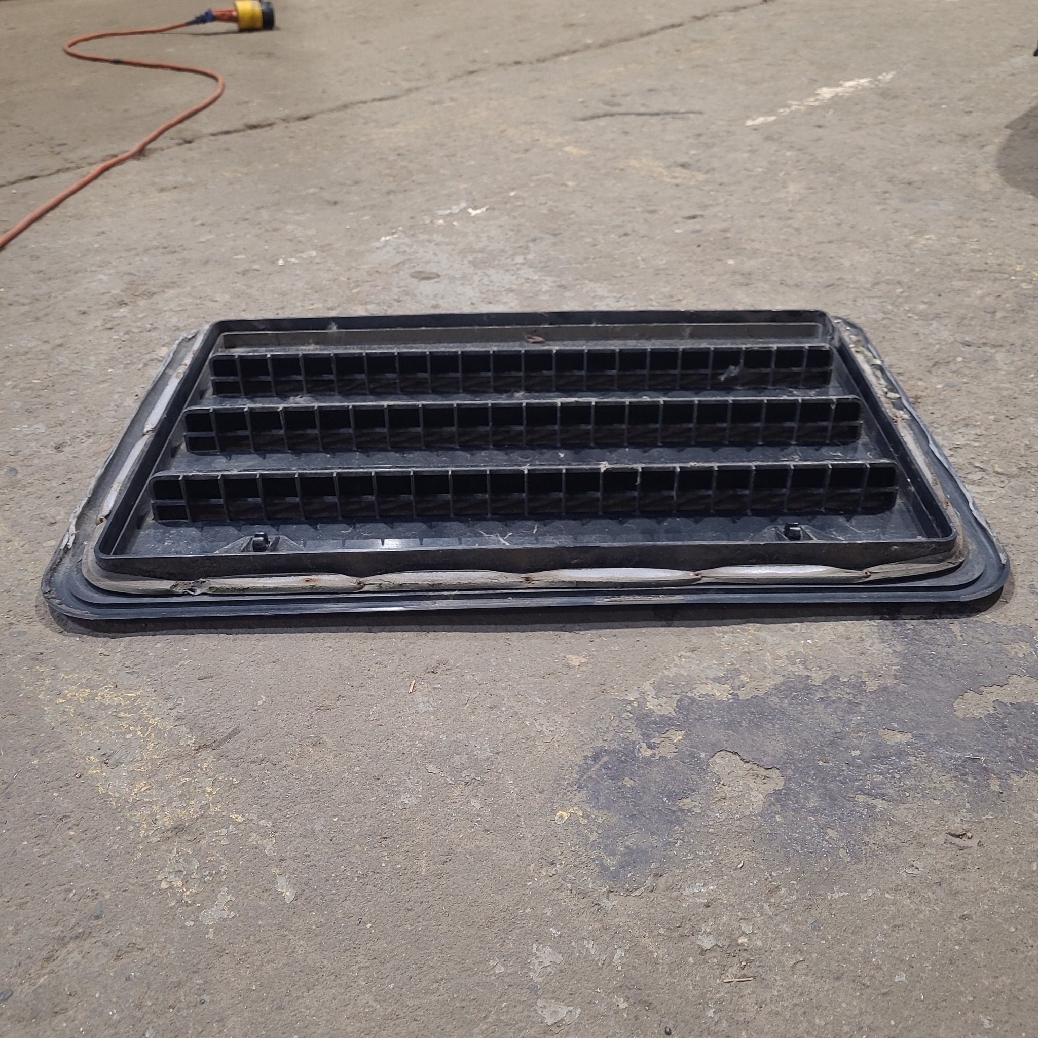 Used Norcold 621156 - Black Air Intake Side Refrigerator Vent- HAS FRAME - Young Farts RV Parts