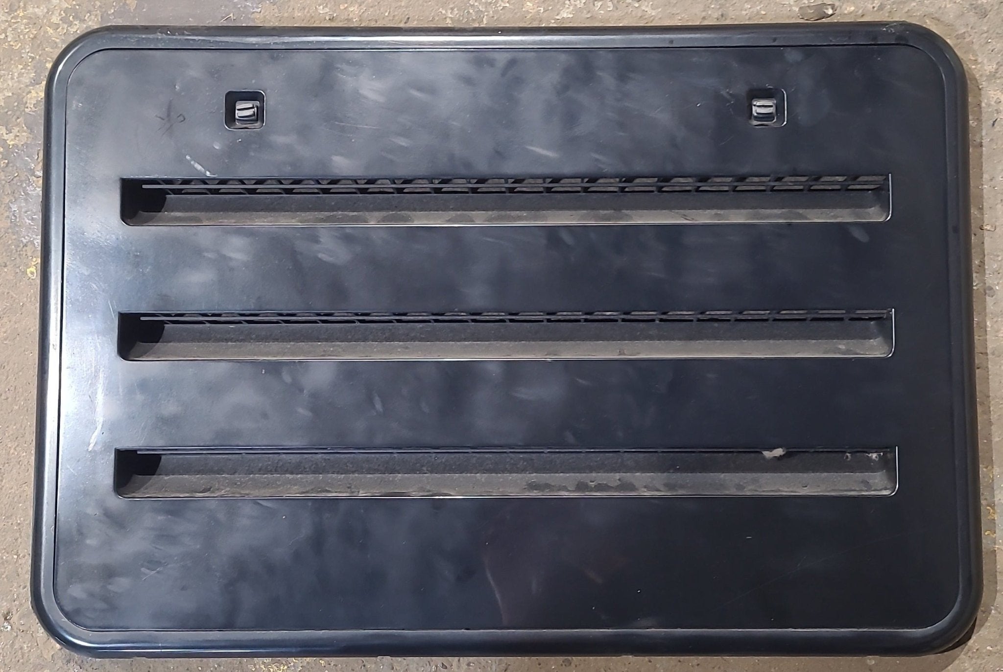 Used Norcold 621156 - Black Air Intake Side Refrigerator Vent- HAS FRAME - Young Farts RV Parts