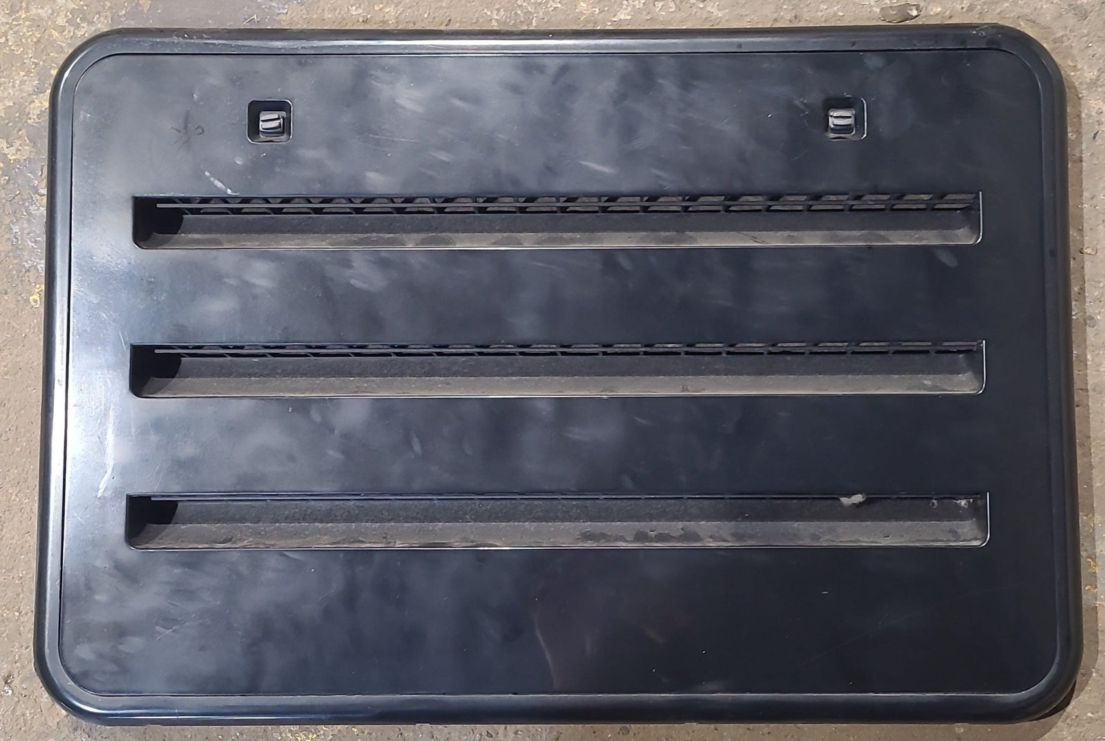 Used Norcold 621156 - Black Air Intake Side Refrigerator Vent- HAS FRAME - Young Farts RV Parts