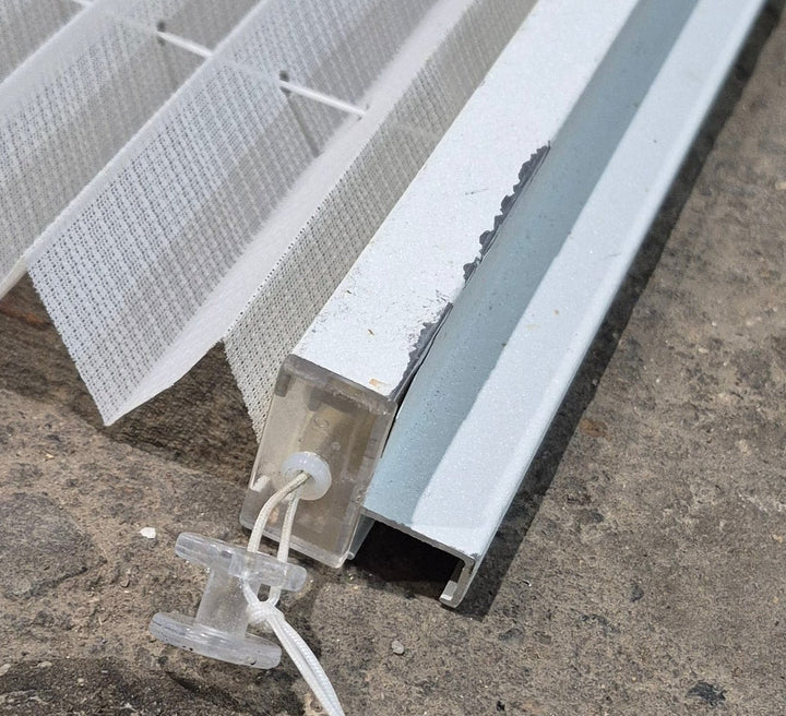 Used Pleated Day / Night Shade, White / Tan - 57 7/8" W x 38" L - Young Farts RV Parts