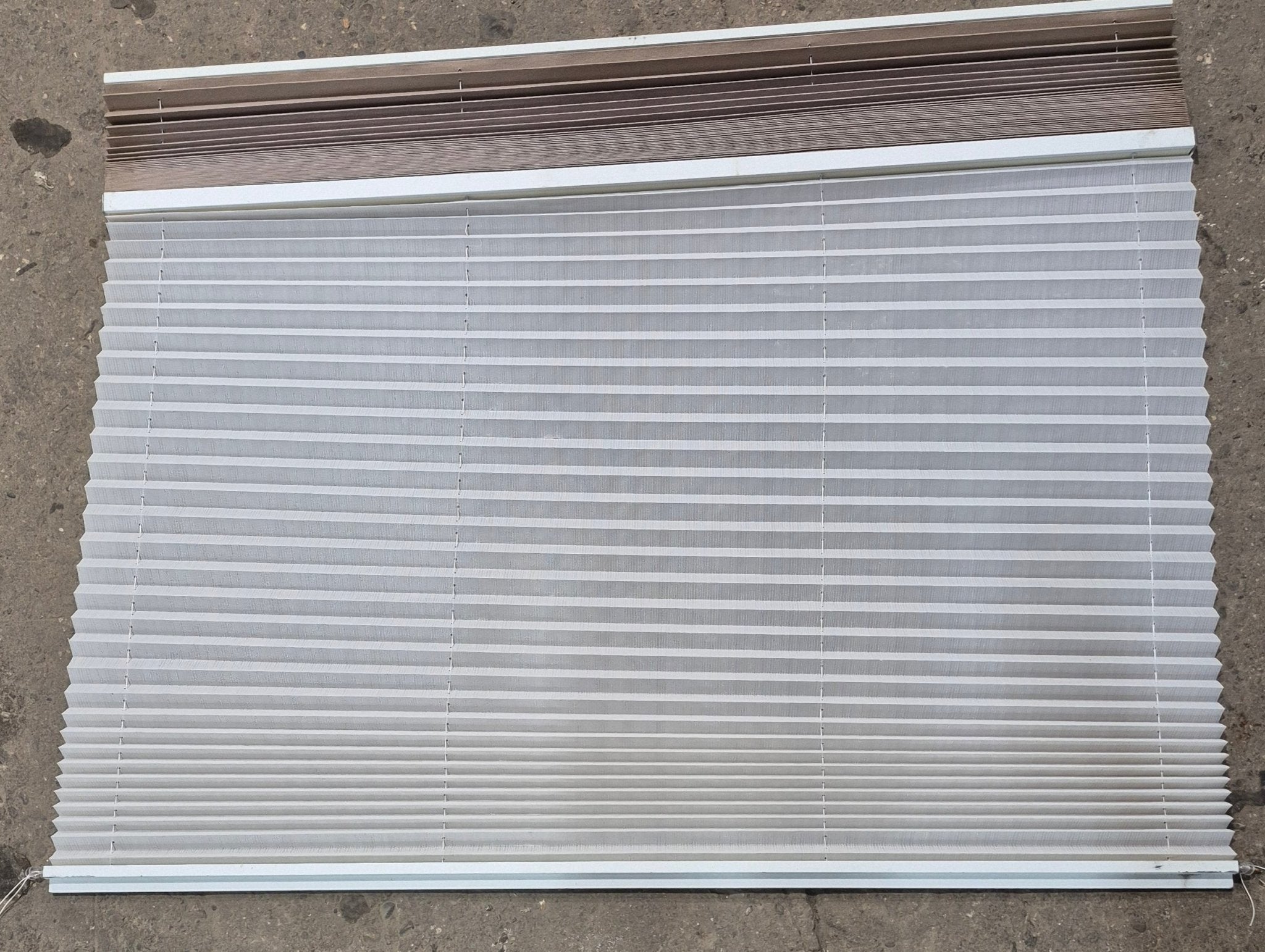 Used Pleated Day / Night Shade, White / Tan - 57 7/8" W x 38" L - Young Farts RV Parts