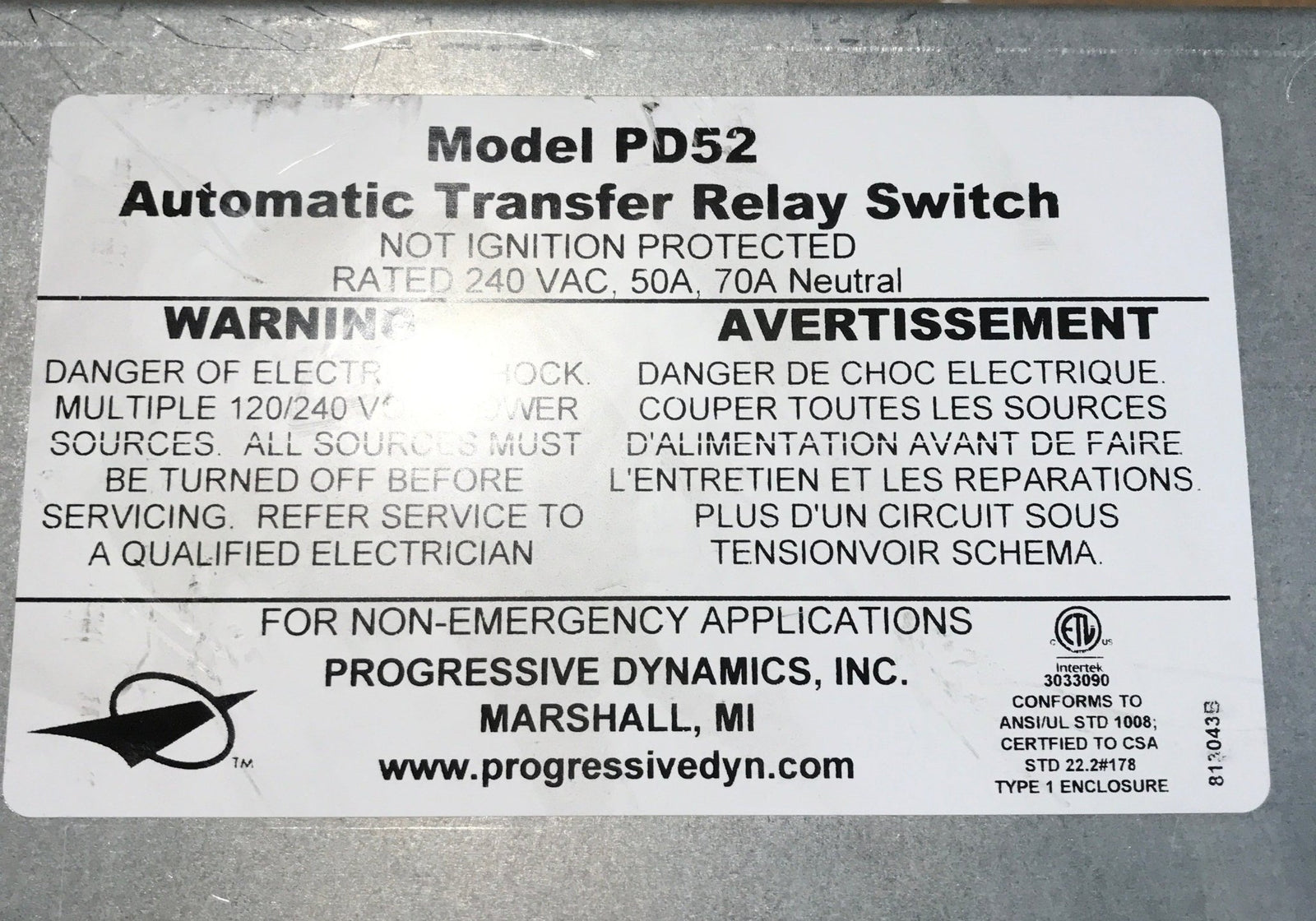 Used Progressive Dynamics Power Transfer Switch 5200 Series, 240 Volt AC/ 50 Amps - PD52 - Young Farts RV Parts