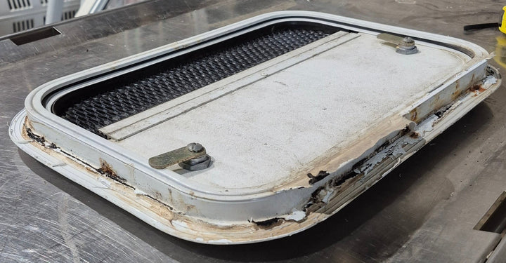 Used Radius Cornered Battery / Propane Cargo Door 16 7/8" x 11 1/2" x 3/4" D - Young Farts RV Parts