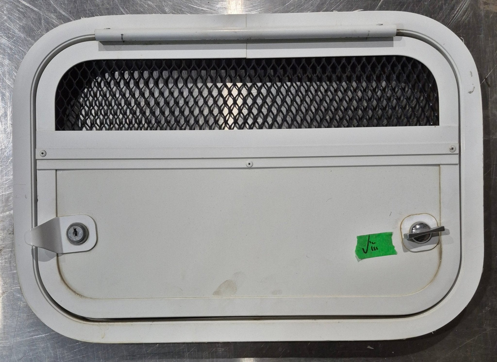 Used Radius Cornered Battery / Propane Cargo Door 16 7/8" x 11 1/2" x 3/4" D - Young Farts RV Parts