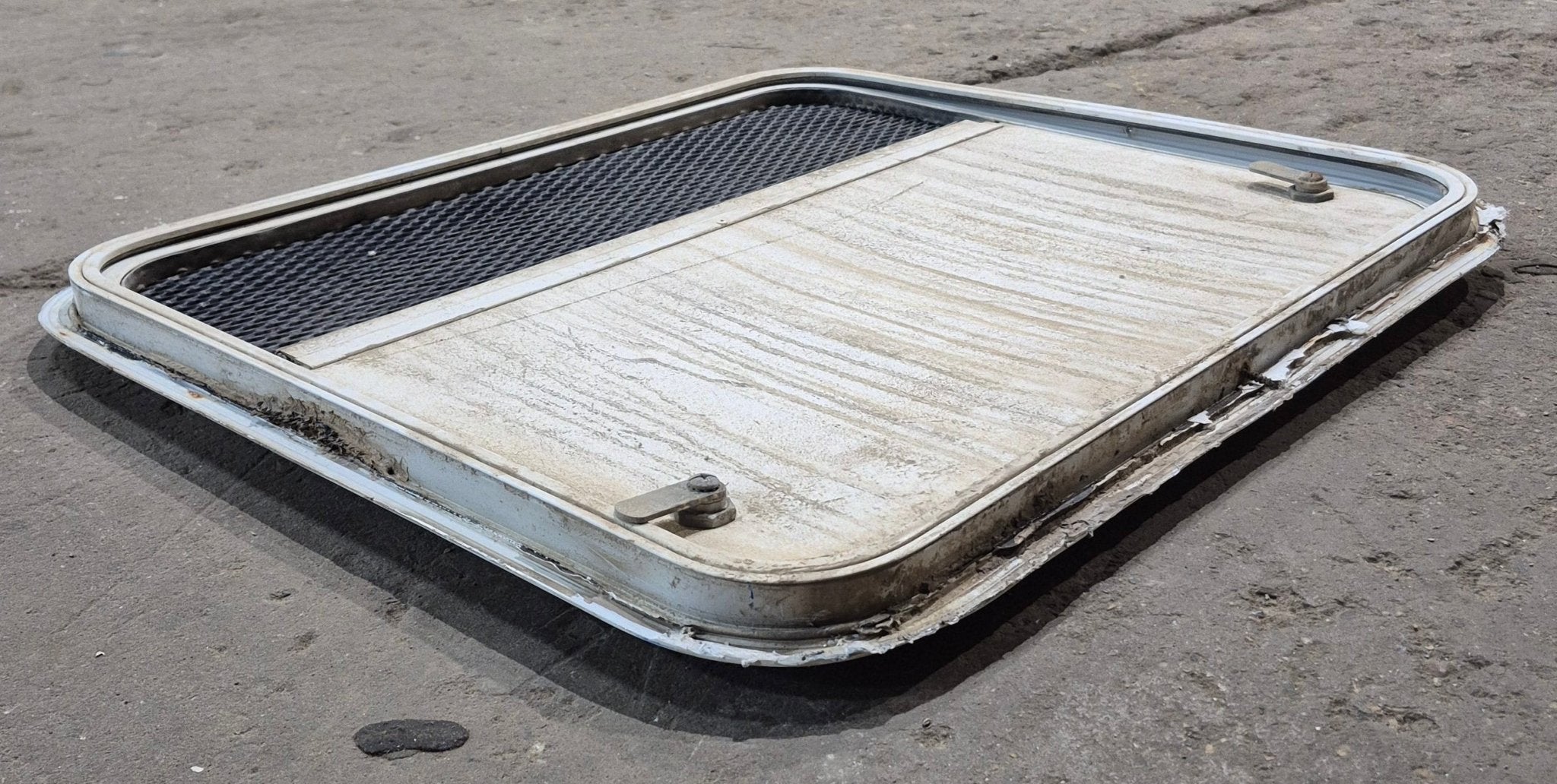 Used Radius Cornered Battery / Propane Cargo Door 23" x 20 3/8" x 3/4" D - Young Farts RV Parts