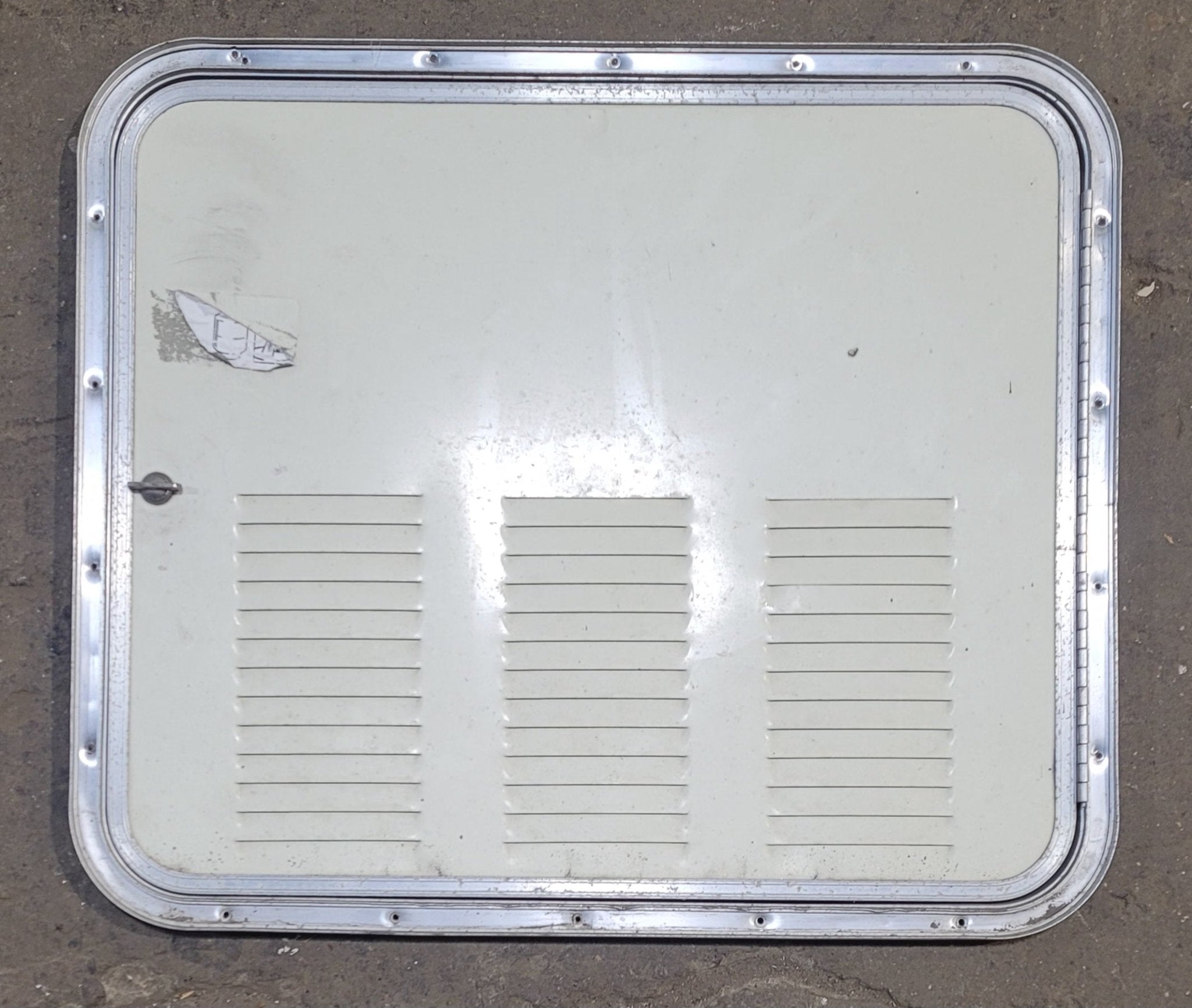 Used Radius Cornered Battery / Propane Cargo Door 25 3/4" x 21 7/8" x 3/4" D - Young Farts RV Parts