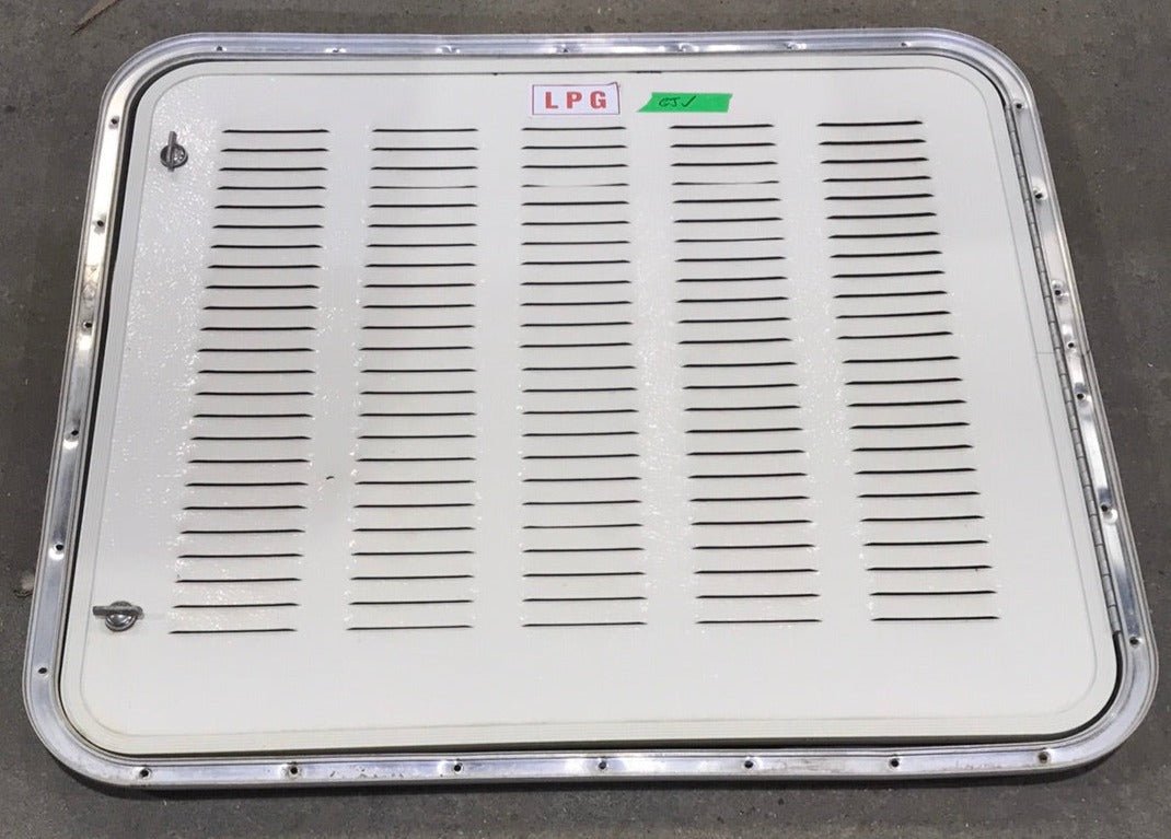 Used Radius Cornered Battery / Propane Cargo Door 27 7/8" W x 26" H X 3/4" D - Young Farts RV Parts