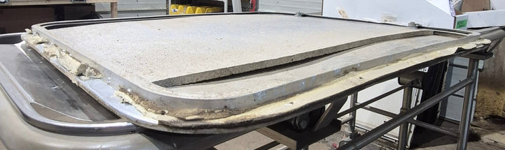 Used Radius Cornered Battery / Propane Cargo Door 29 7/8" x 25 7/8" x 5/8"D - Young Farts RV Parts