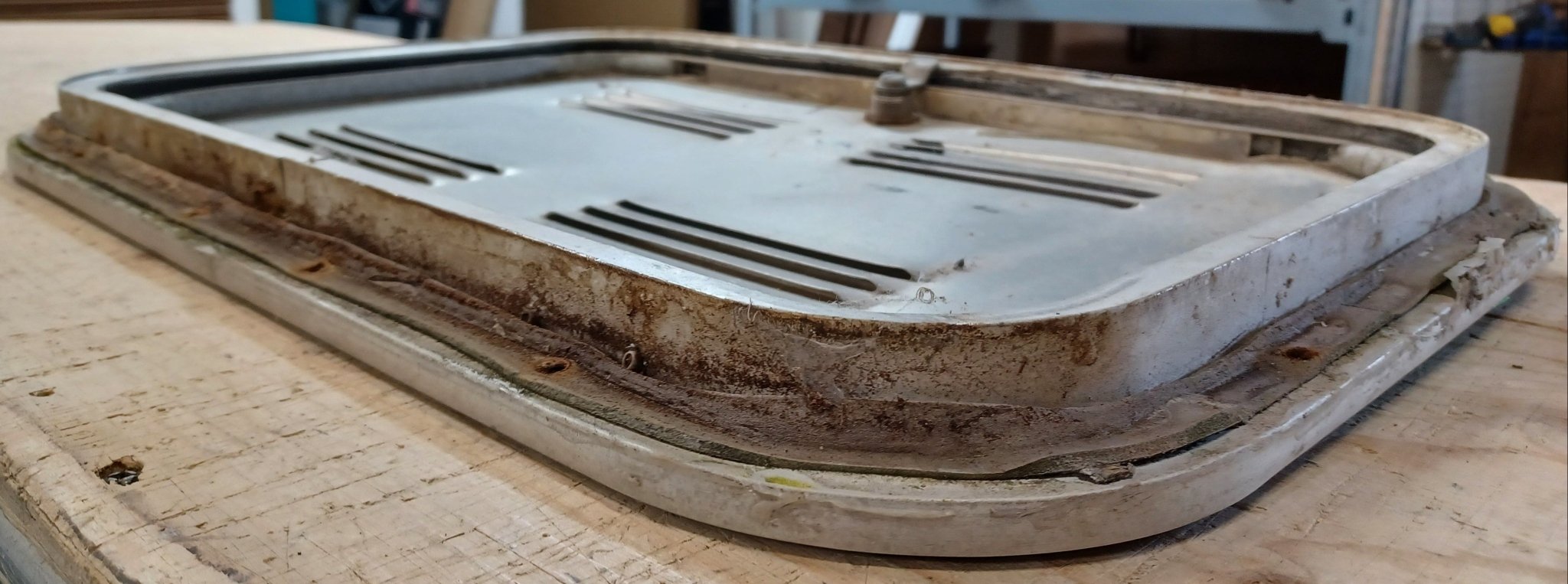 Used Radius Cornered Cargo/ Battery Box Door 18 3/4" x 12 7/8" x 7/8" D - Young Farts RV Parts