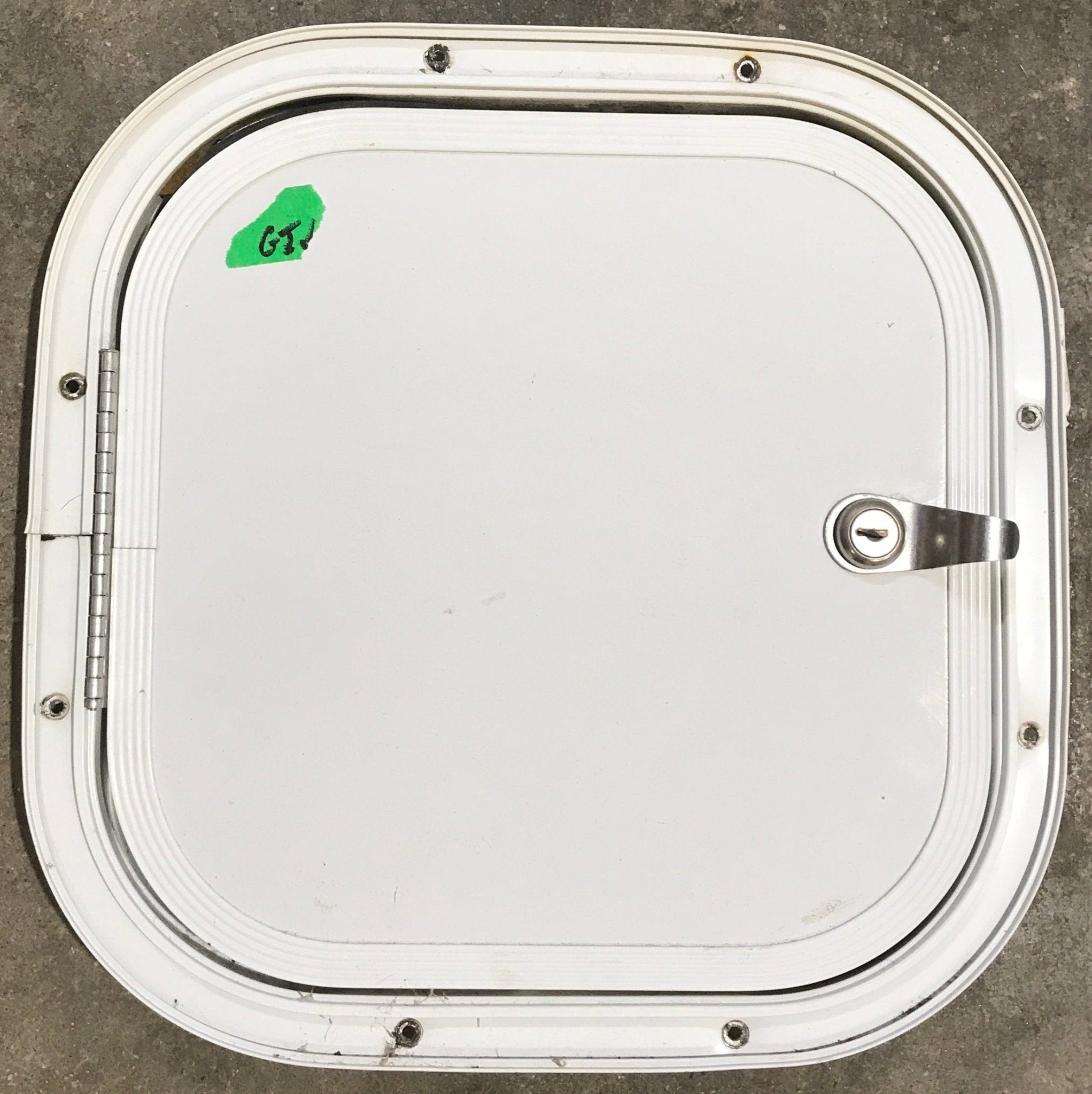 Used Radius Cornered Cargo Door 11 1/4" x 11 1/4" x 1/2"D - Young Farts RV Parts