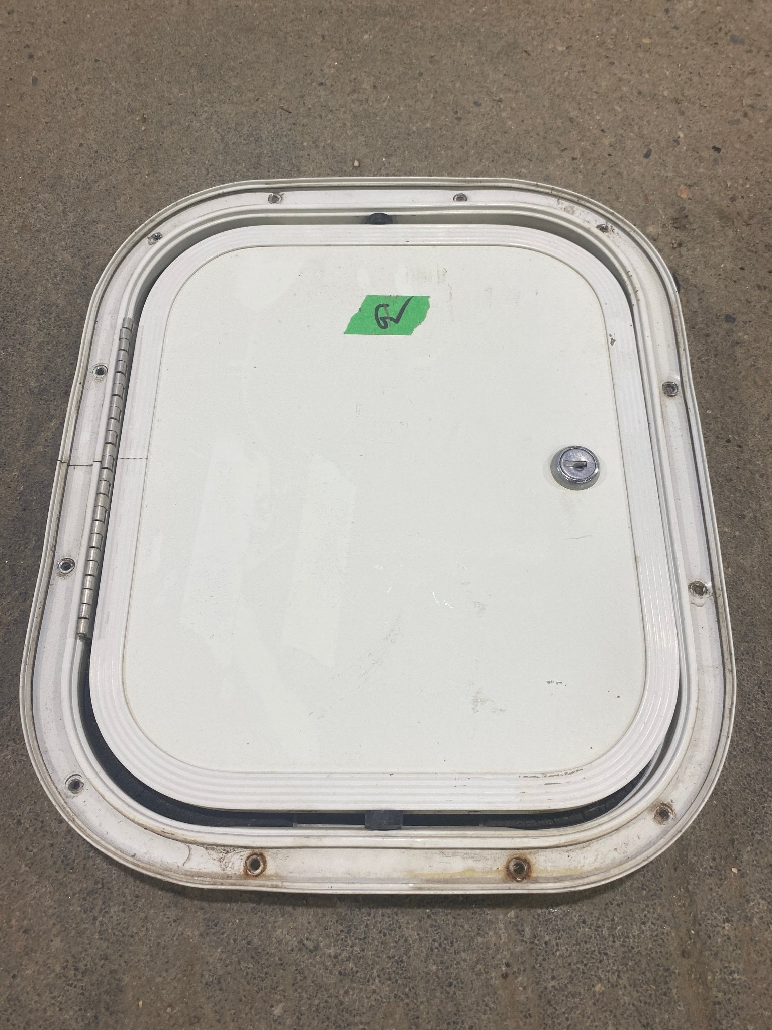 Used Radius Cornered Cargo Door 12" W x 10" H x 1/2" D - Young Farts RV Parts