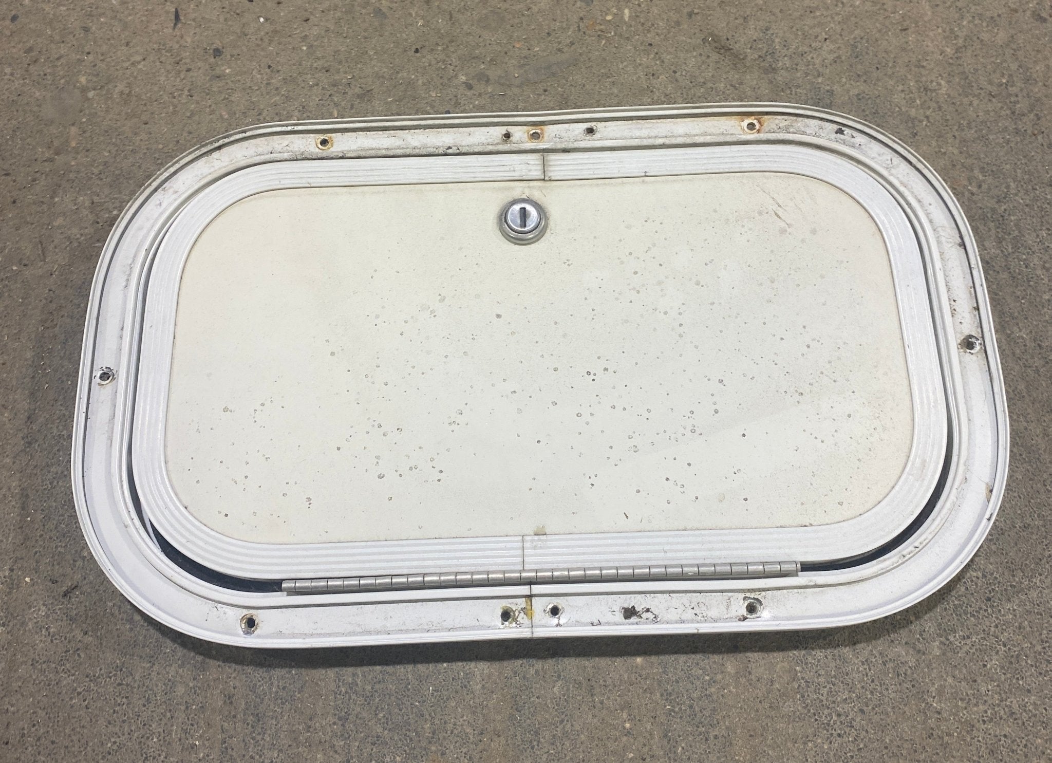 Used Radius Cornered Cargo Door 13 3/4" W x 7 3/4" H x 3/4" D - Young Farts RV Parts