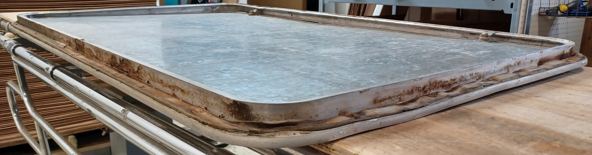 Used Radius Cornered Cargo Door 43 3/4" x 25 7/8" x 3/4" D - Young Farts RV Parts