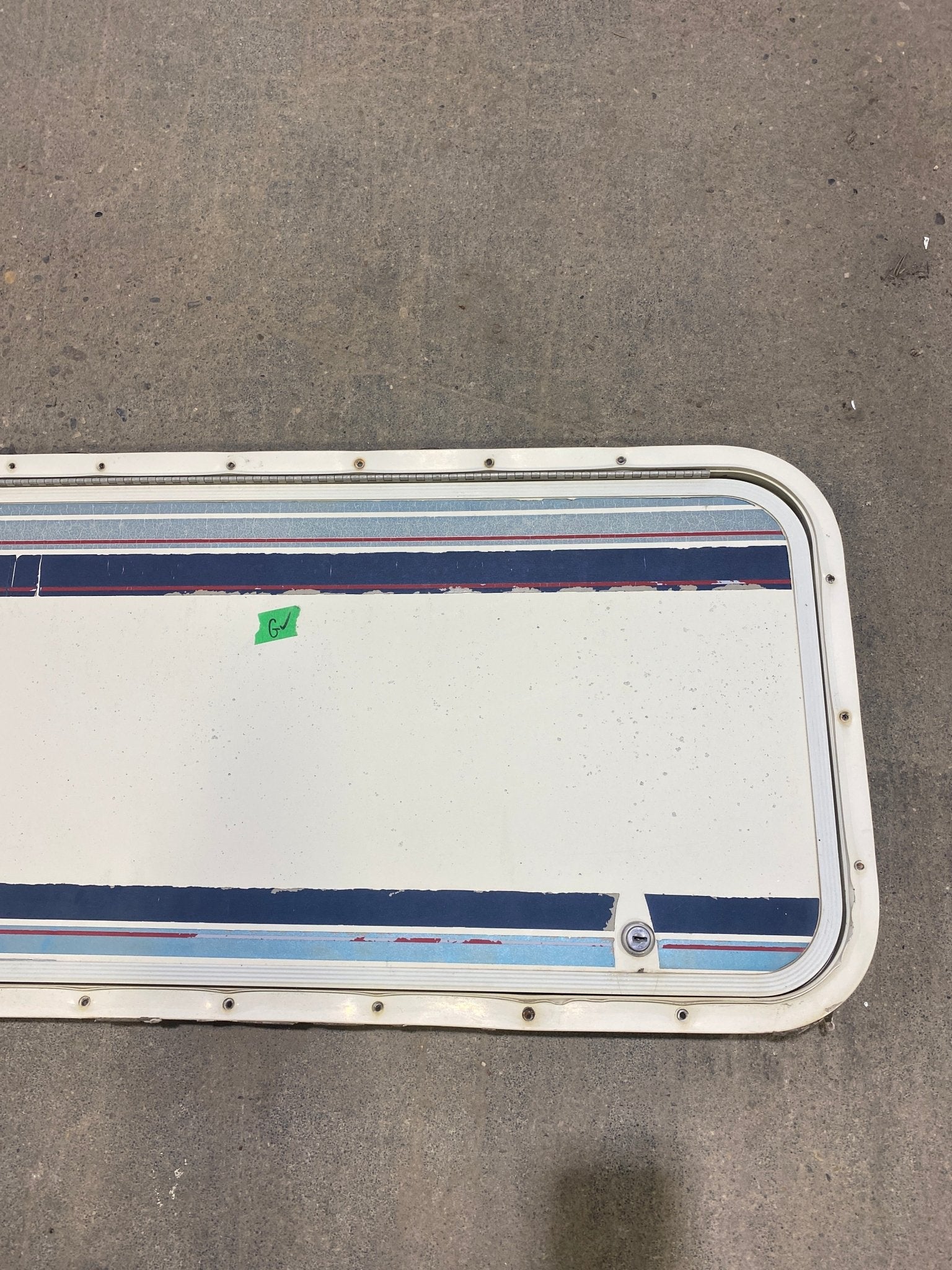 Used Radius Cornered Cargo Door 49 3/4" W x 14 3/4" H X 1/2" D - Young Farts RV Parts