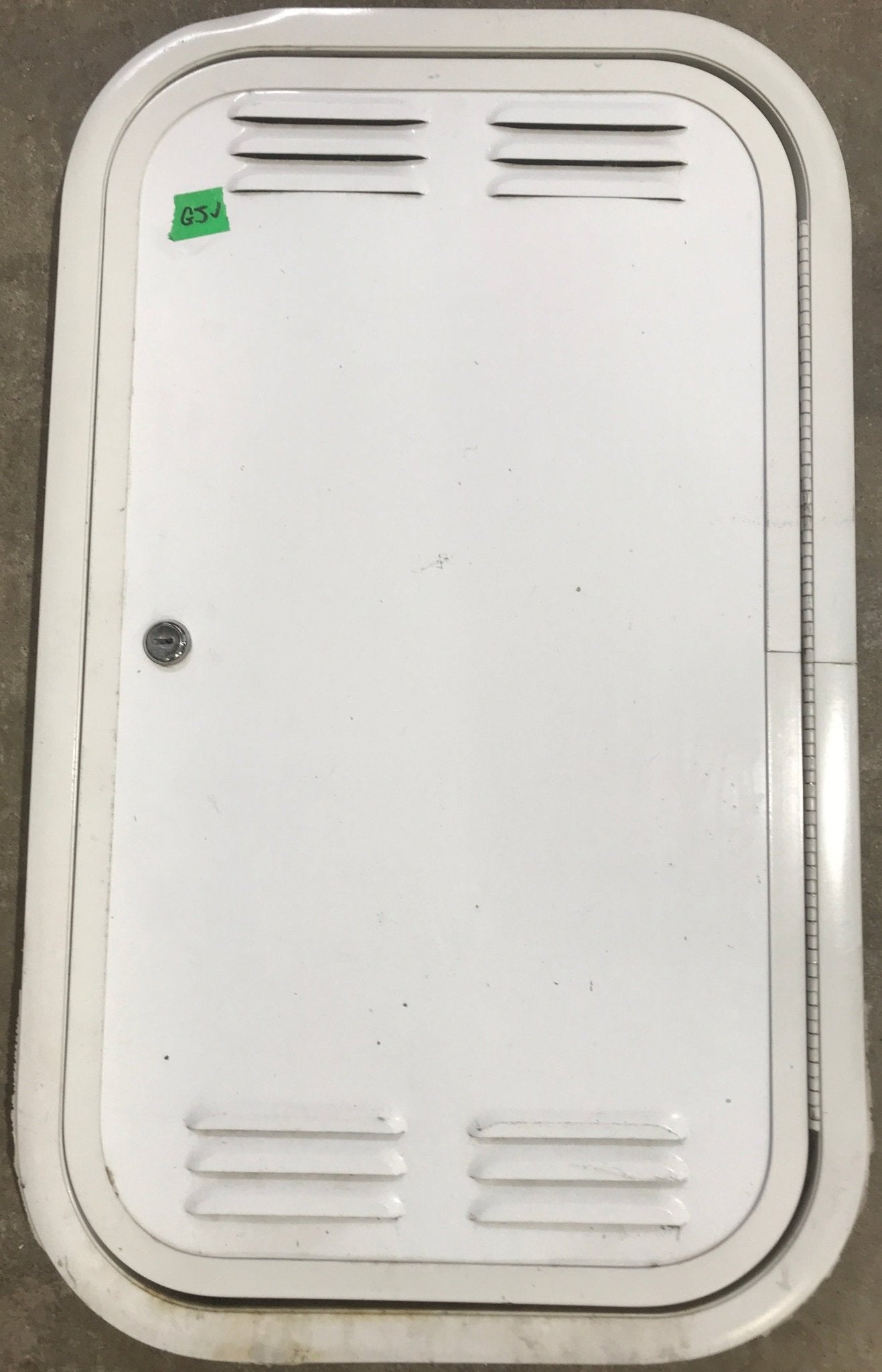 Used Radius Cornered Propane / Battery Cargo Door 13 3/4" x 24" x 1"D - Young Farts RV Parts