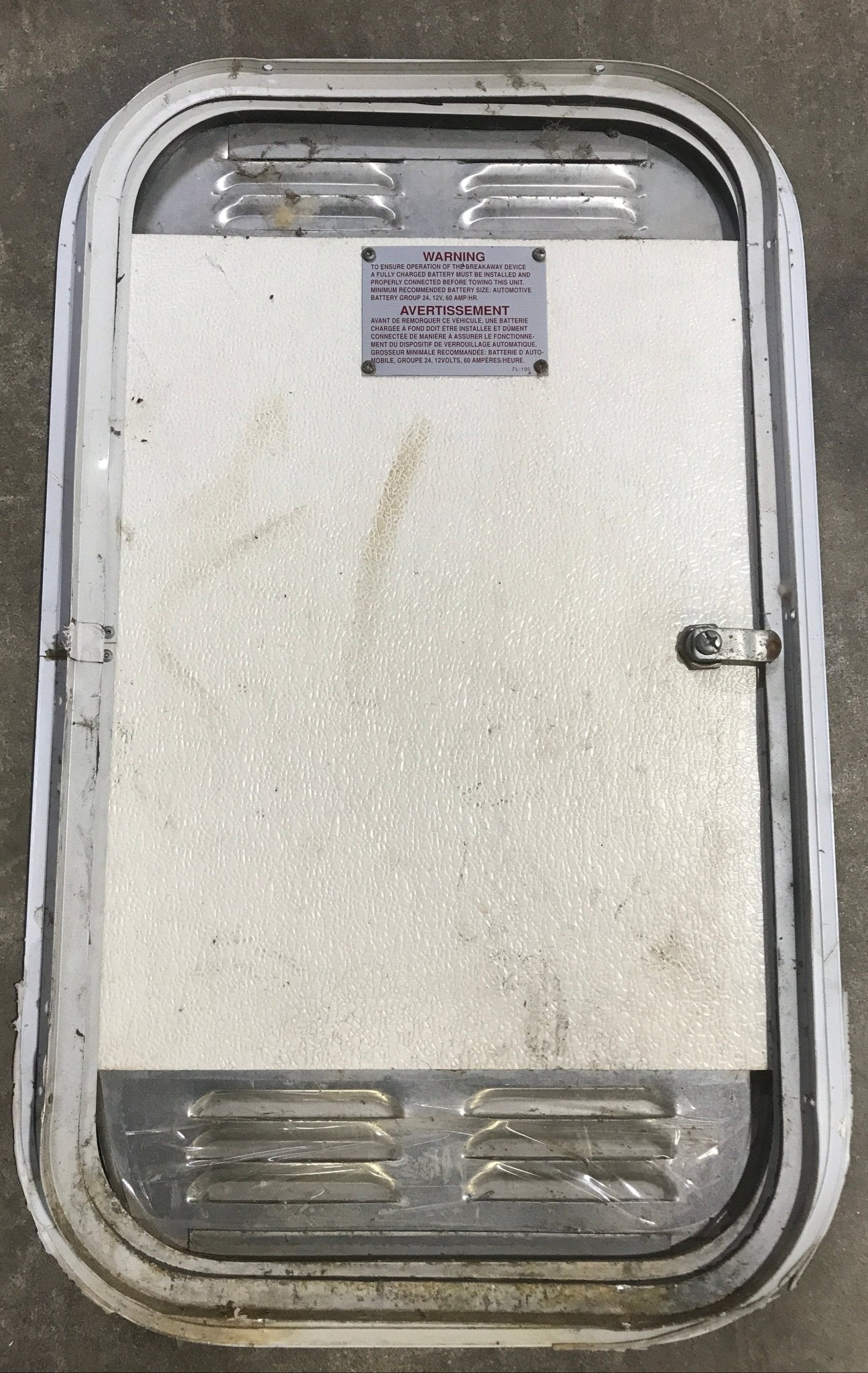 Used Radius Cornered Propane / Battery Cargo Door 13 3/4" x 24" x 1"D - Young Farts RV Parts