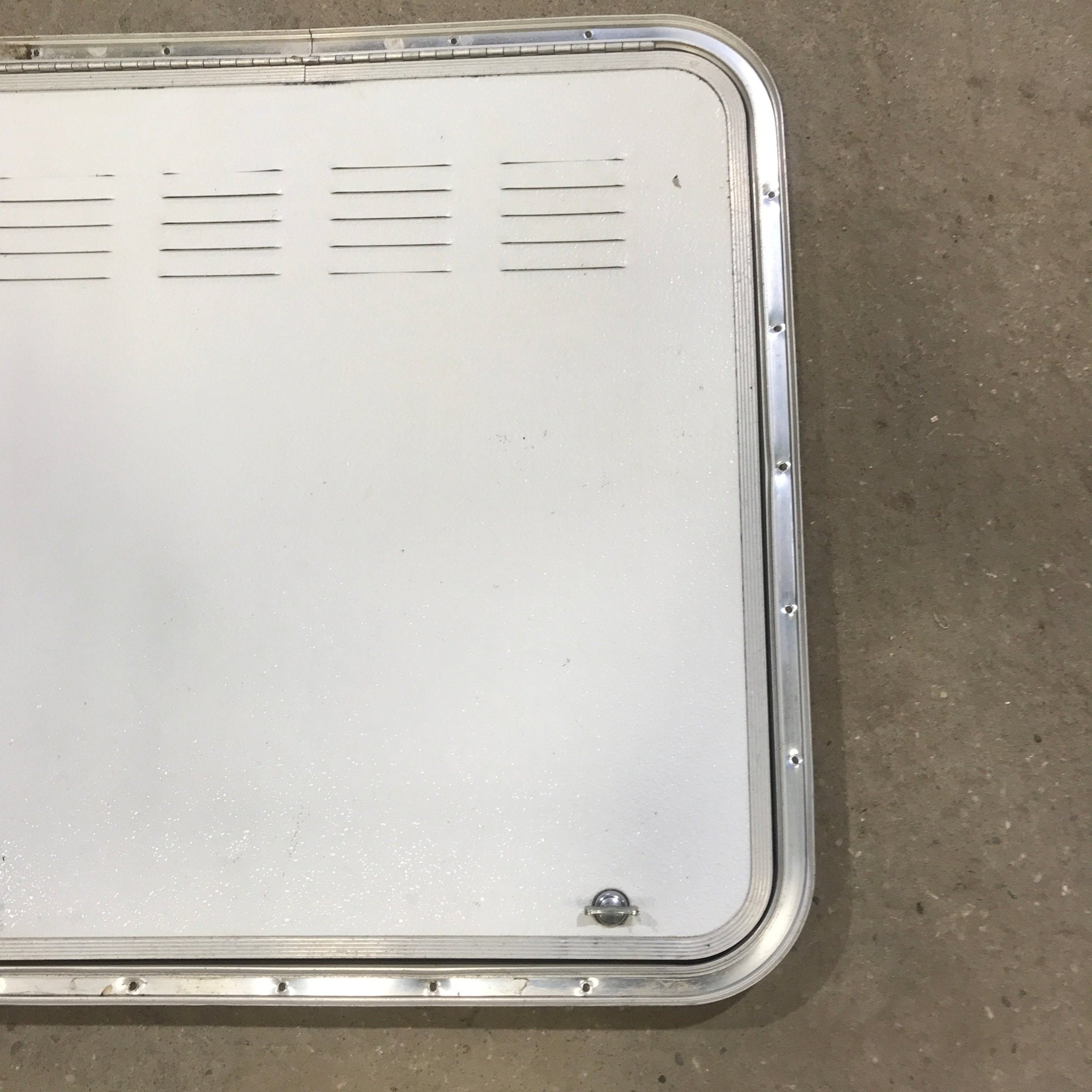 Used Radius Cornered Propane / Battery Cargo Door 26" x 26" x 1 1/4" D - Young Farts RV Parts