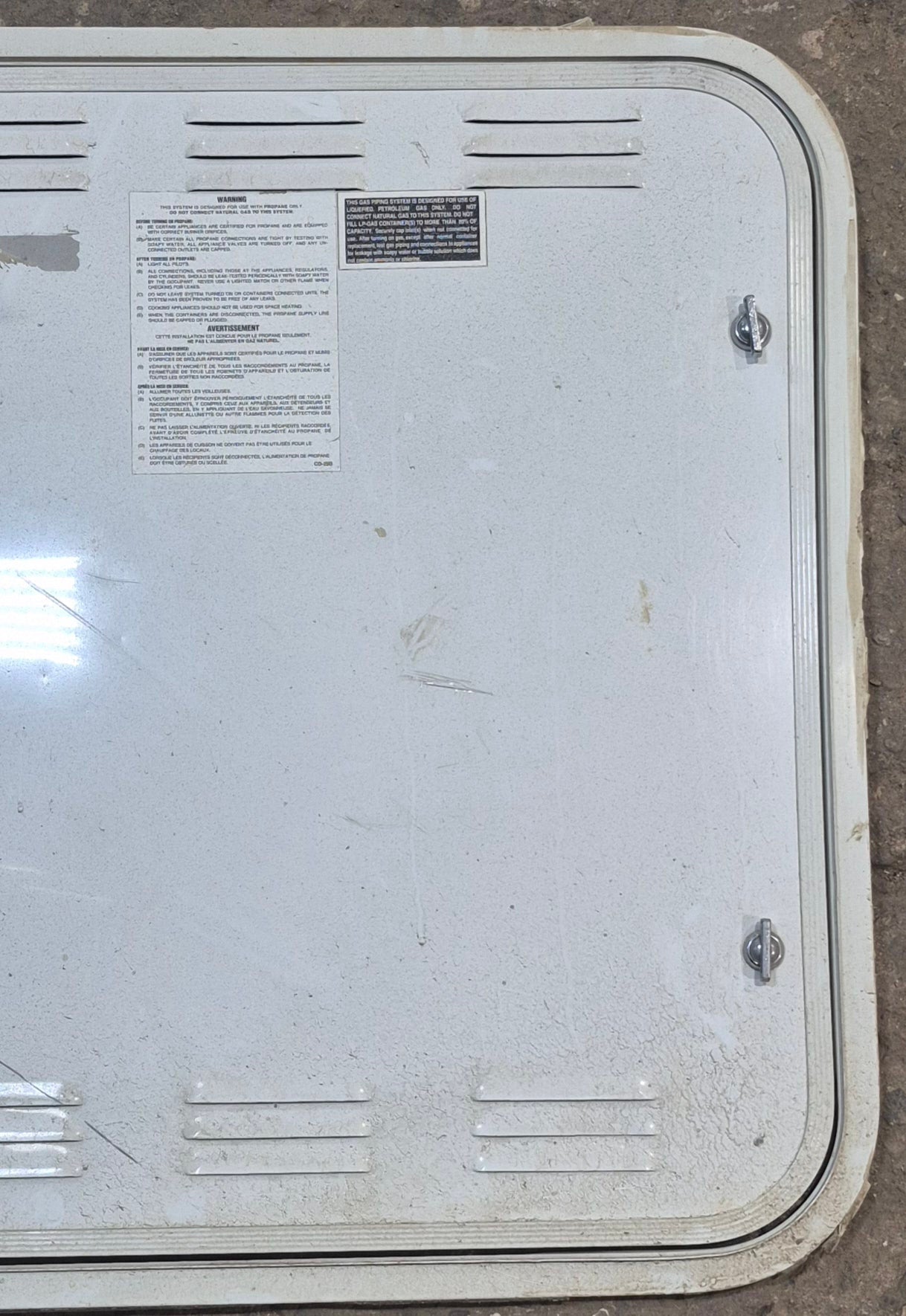 Used Radius Cornered Propane Cargo Door 29 3/4" x 25 7/8" x 1/2" D - Young Farts RV Parts