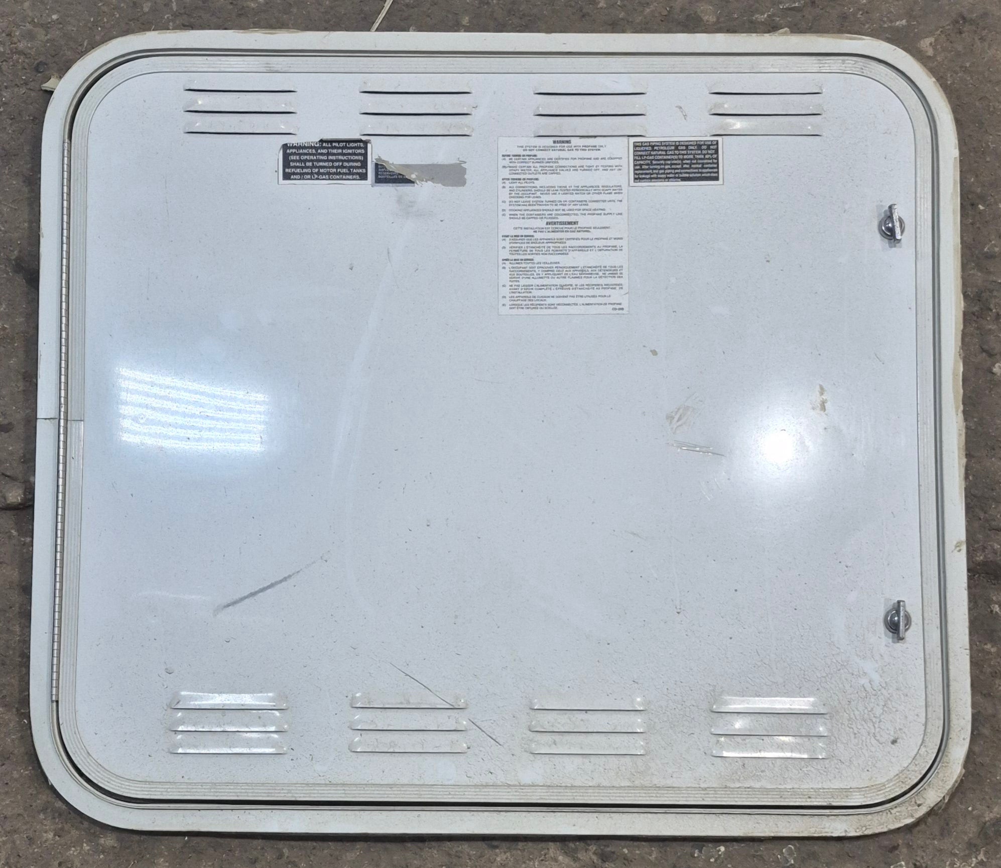 Used Radius Cornered Propane Cargo Door 29 3/4" x 25 7/8" x 1/2" D - Young Farts RV Parts