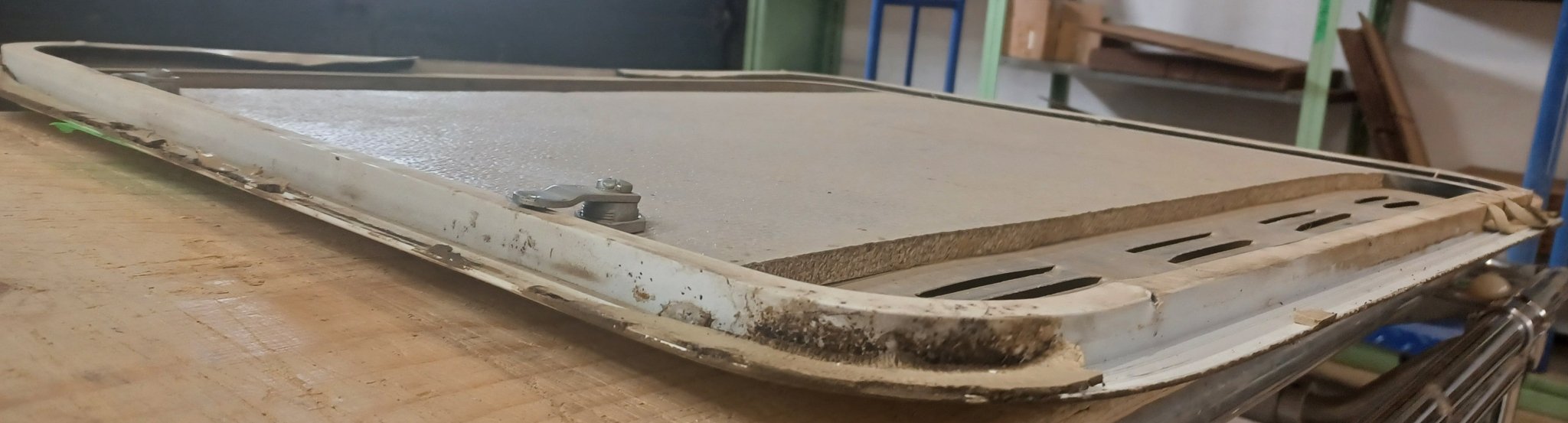 Used Radius Cornered Propane Cargo Door 29 5/8" x 26" x 5/8"D - Young Farts RV Parts