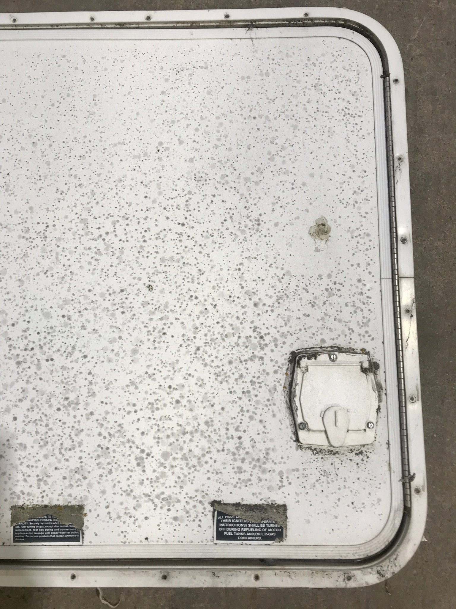 Used Radius Cornered Propane Cargo Door 29 7/8" x 25 7/8" x 3/4 "D - Young Farts RV Parts