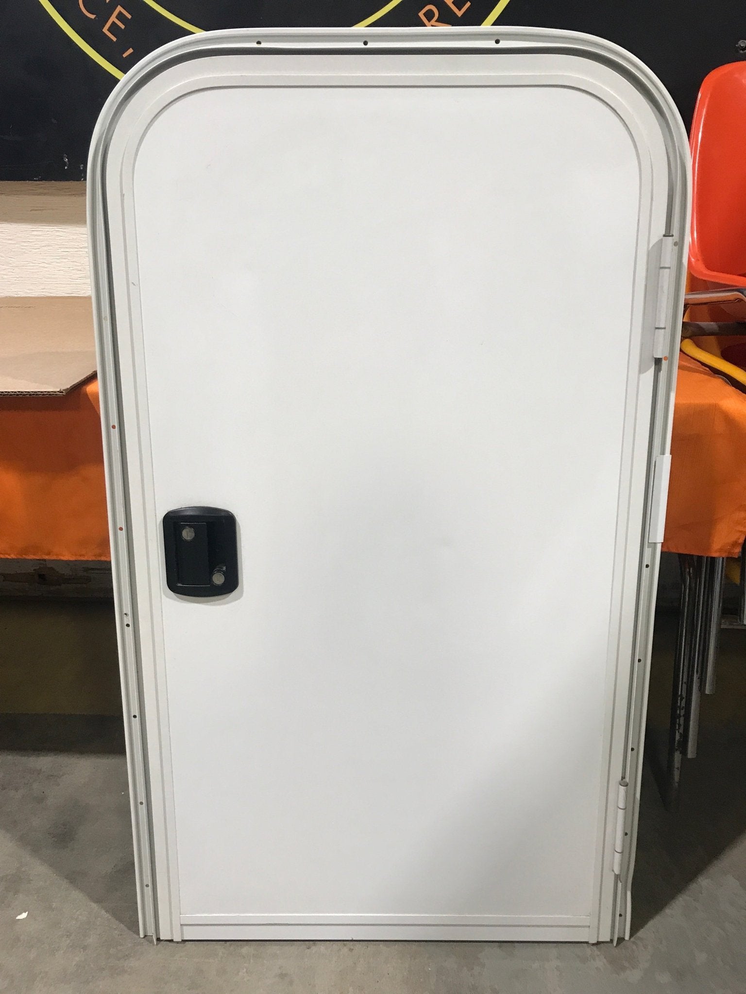 Used Radius Storage/ Teardrop Trailer Entry Door 43" x 23 1/2" x 2 1/2" - Young Farts RV Parts