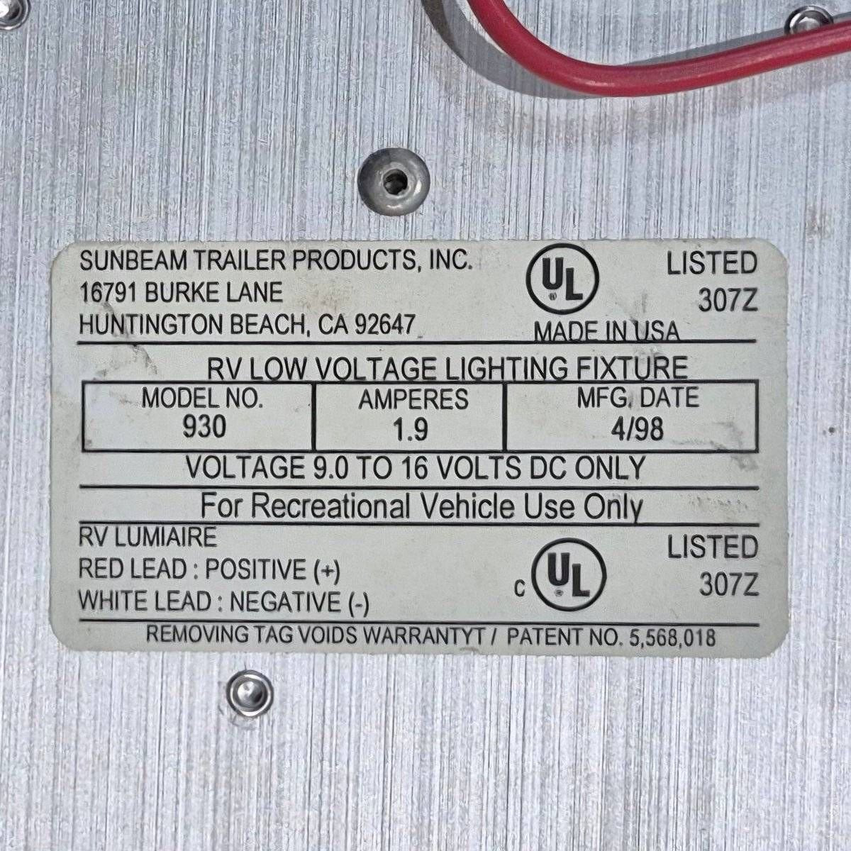 Used RV Luminaire Dual Fluorescent Light Fixture - Model 930 - Young Farts RV Parts