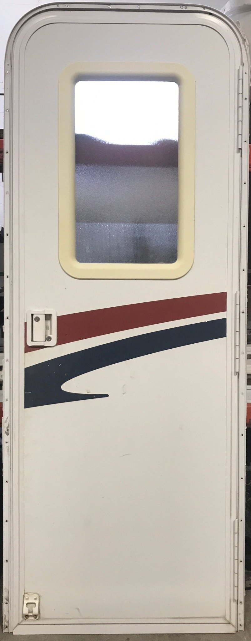 Used RV Radius Corner Entry Door 25 1/2" W x 71 1/2" H - Young Farts RV Parts
