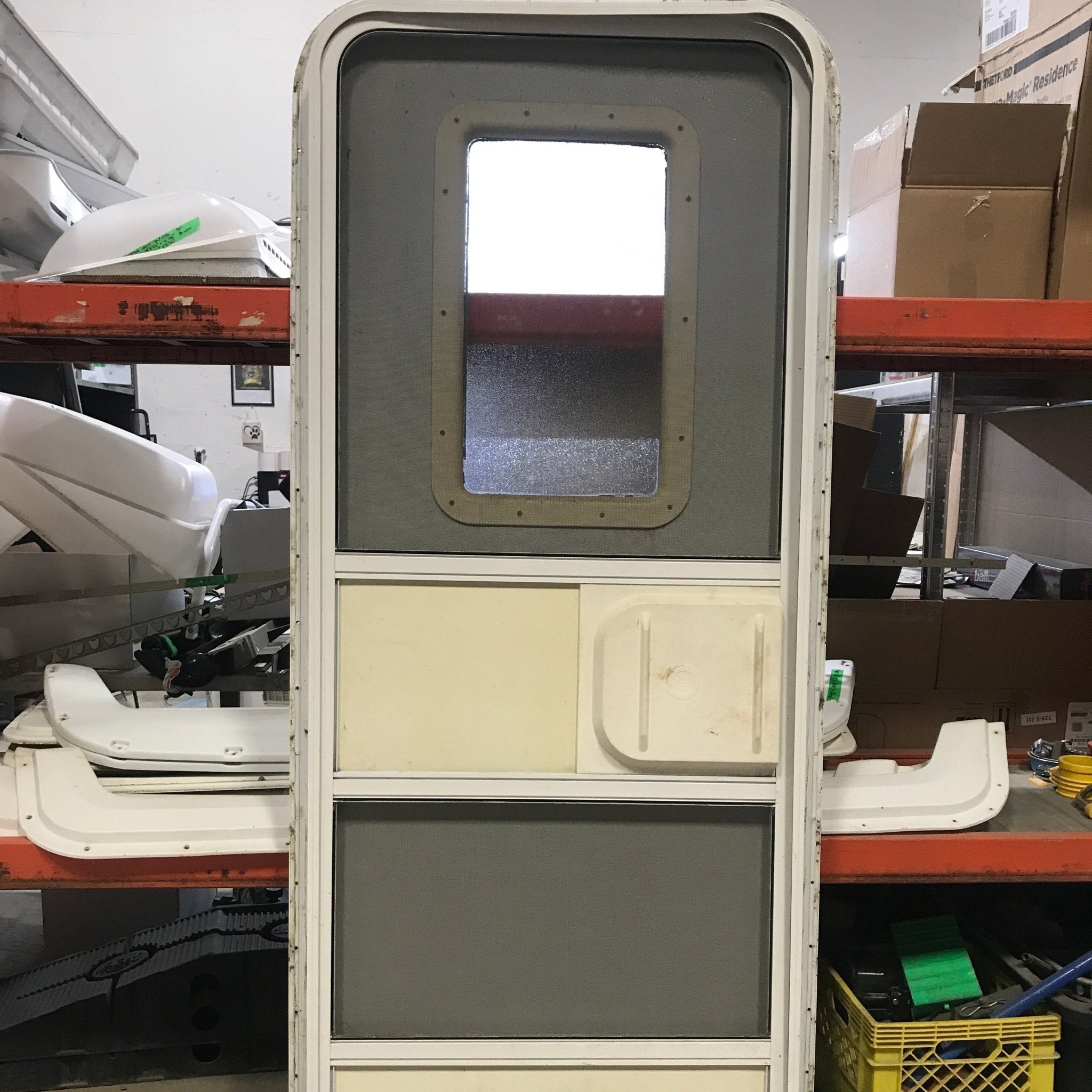 Used RV Radius Corner Entry Door 29 1/2" W x 71 1/4" H - Young Farts RV Parts