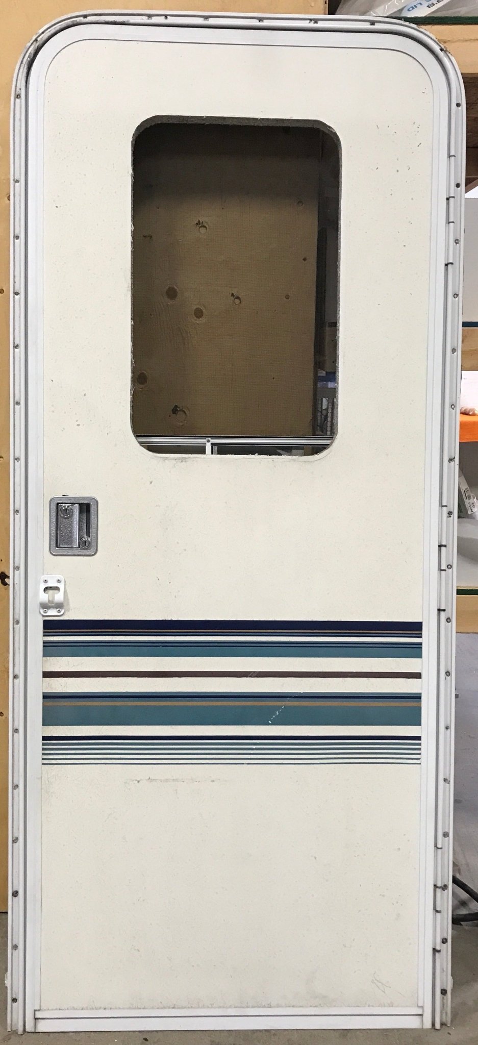 Used RV Radius Corner Entry Door 29 1/2" W x 72 1/4" H - Young Farts RV Parts