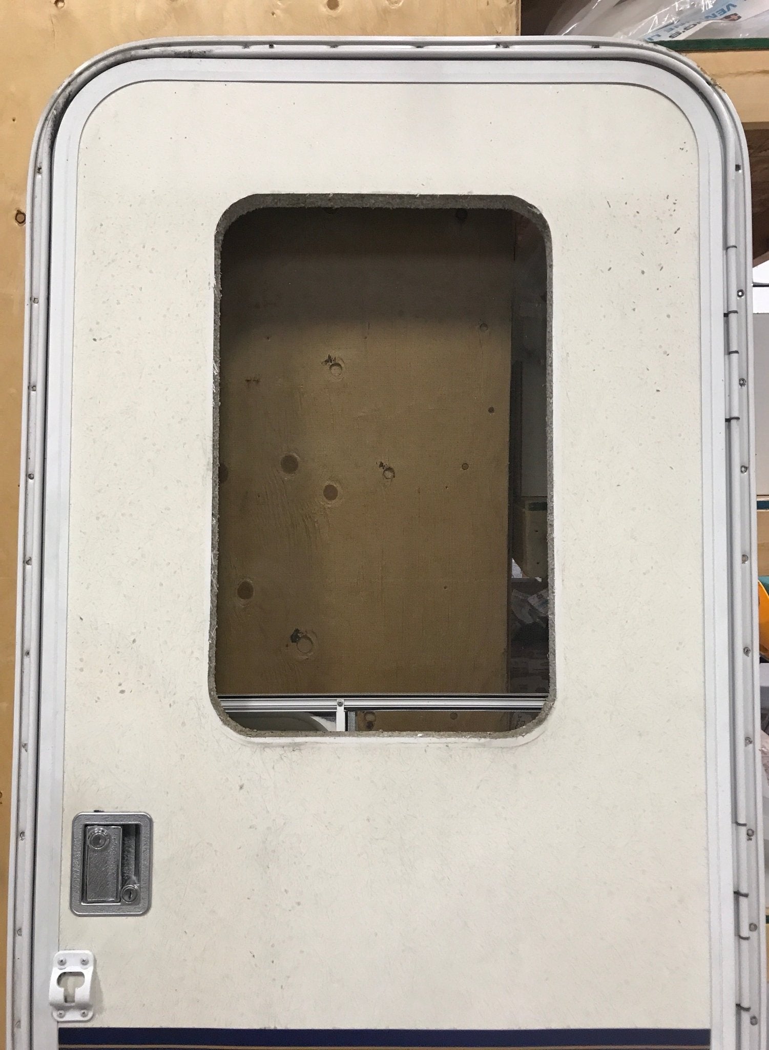 Used RV Radius Corner Entry Door 29 1/2" W x 72 1/4" H - Young Farts RV Parts