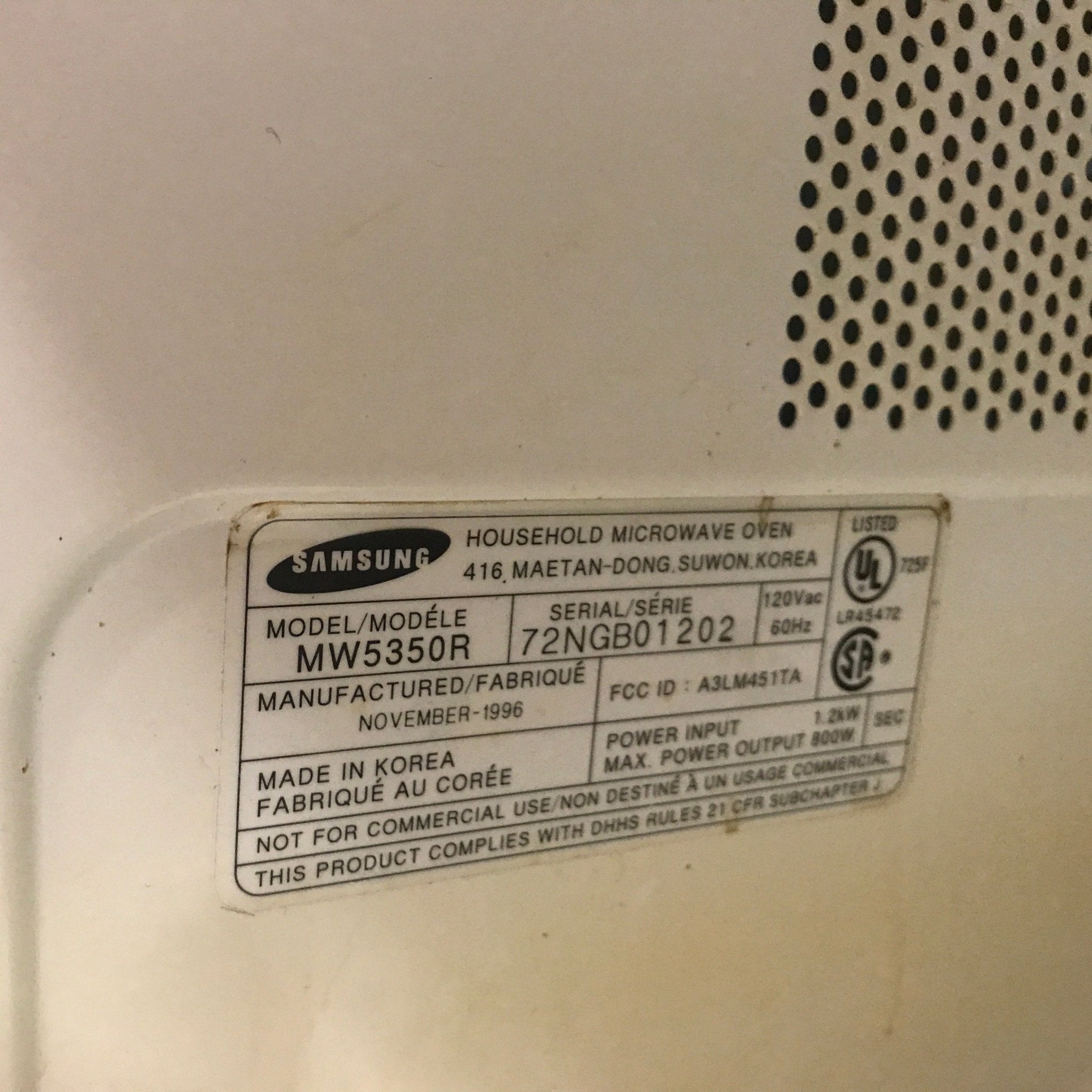 Used Samsung RV Microwave 20 1/2" W x 11 3/4" H x 13 3/4" D - Young Farts RV Parts