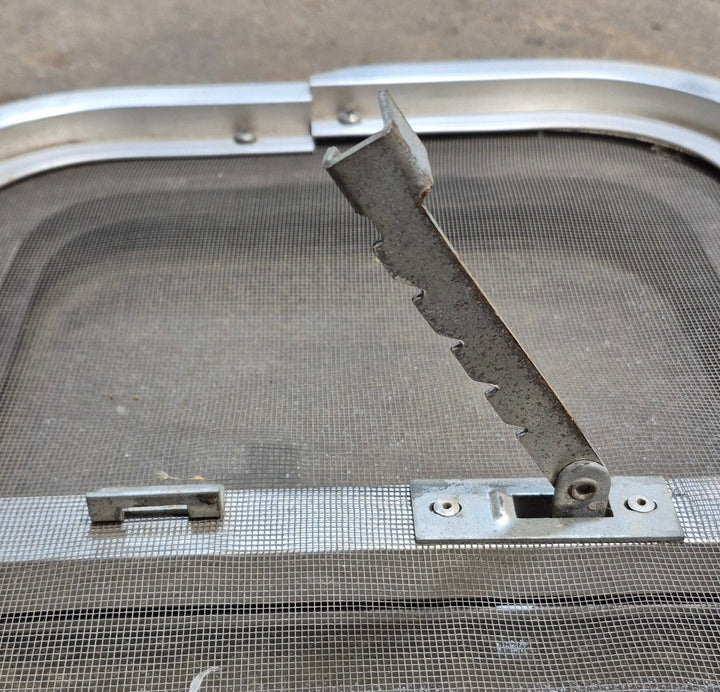 Used Silver - ish Radius Opening Window : 16 1/2 x 11 1/4" x 2" D - Young Farts RV Parts