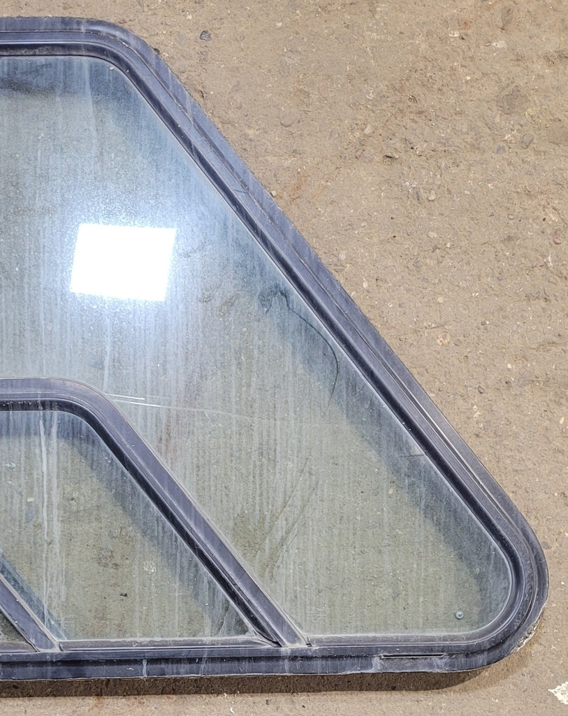 Used Slanted Black Radius Opening Window : 36 1/4" W x 26 3/4" H x 1 7/8" D - Motorhome Front Passenger Side - Young Farts RV Parts