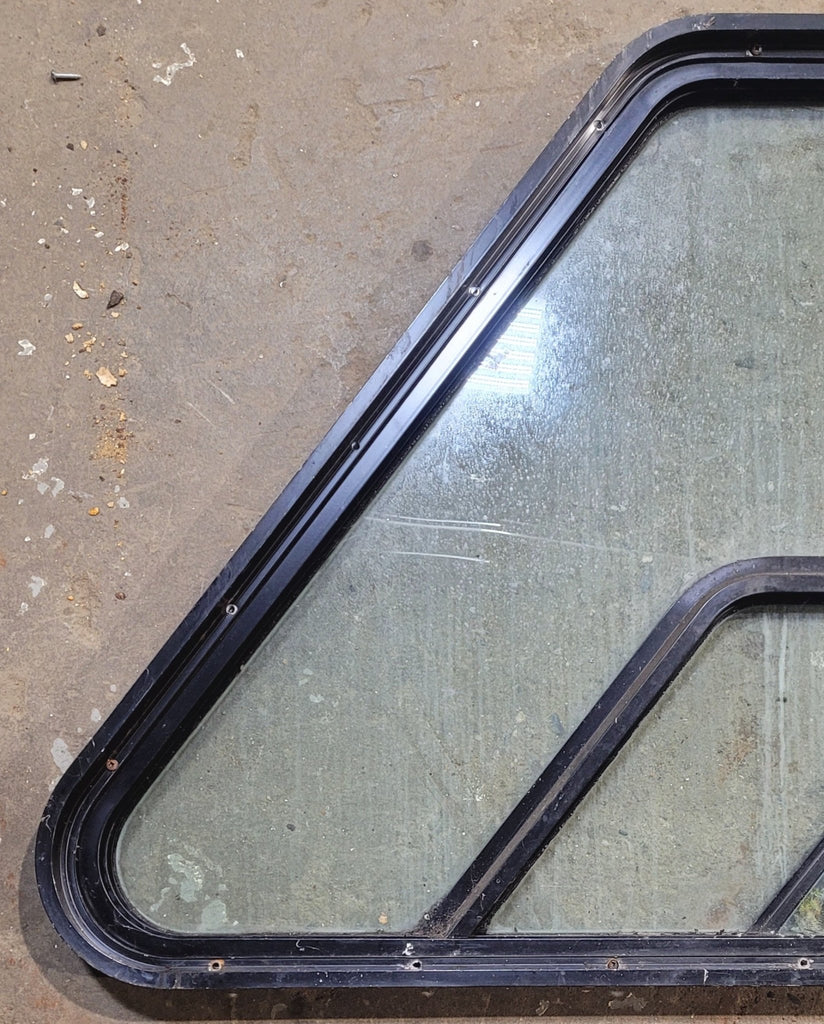 Used Slanted Black Radius Opening Window : 36 1/4" W x 26 3/4" H x 1 7/8" D - Motorhome Front Passenger Side - Young Farts RV Parts