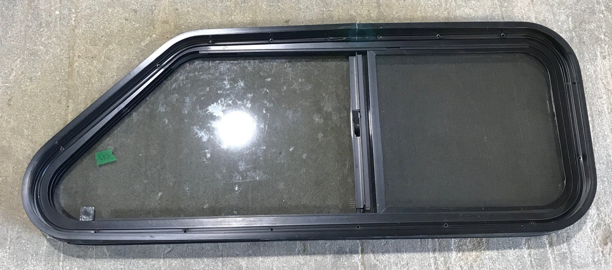 Used Slanted Black Radius Opening Window : 36 3/4" W x 13 1/2" H x 2" D - Young Farts RV Parts