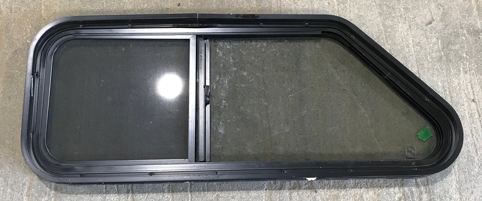 Used Slanted Black Radius Opening Window : 36 3/4" W x 13 1/2" H x 2" D - Young Farts RV Parts