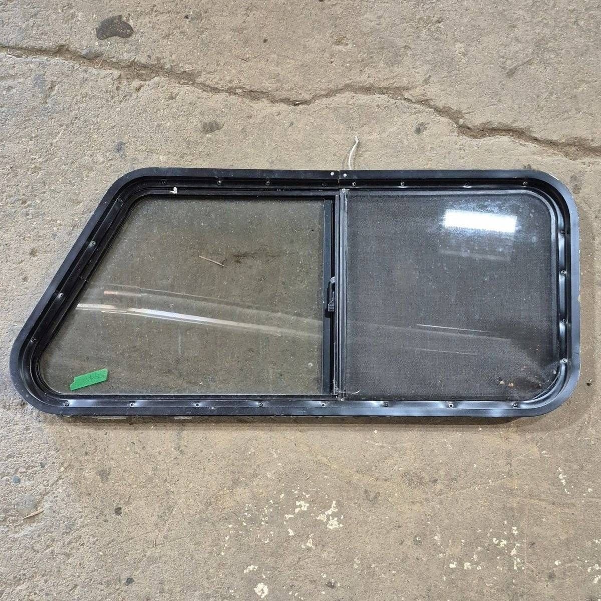 Used Slanted Black Radius Opening Window - 41 1/4" X 17 3/4" X 2" - Young Farts RV Parts