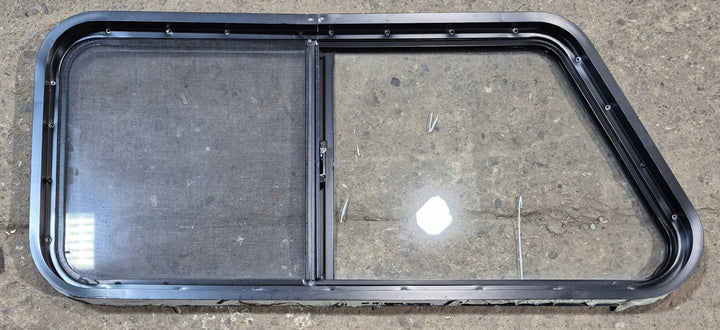 Used Slanted Black Radius Opening Window : 41 3/4" W x 17 3/4" H x 2" D - Young Farts RV Parts