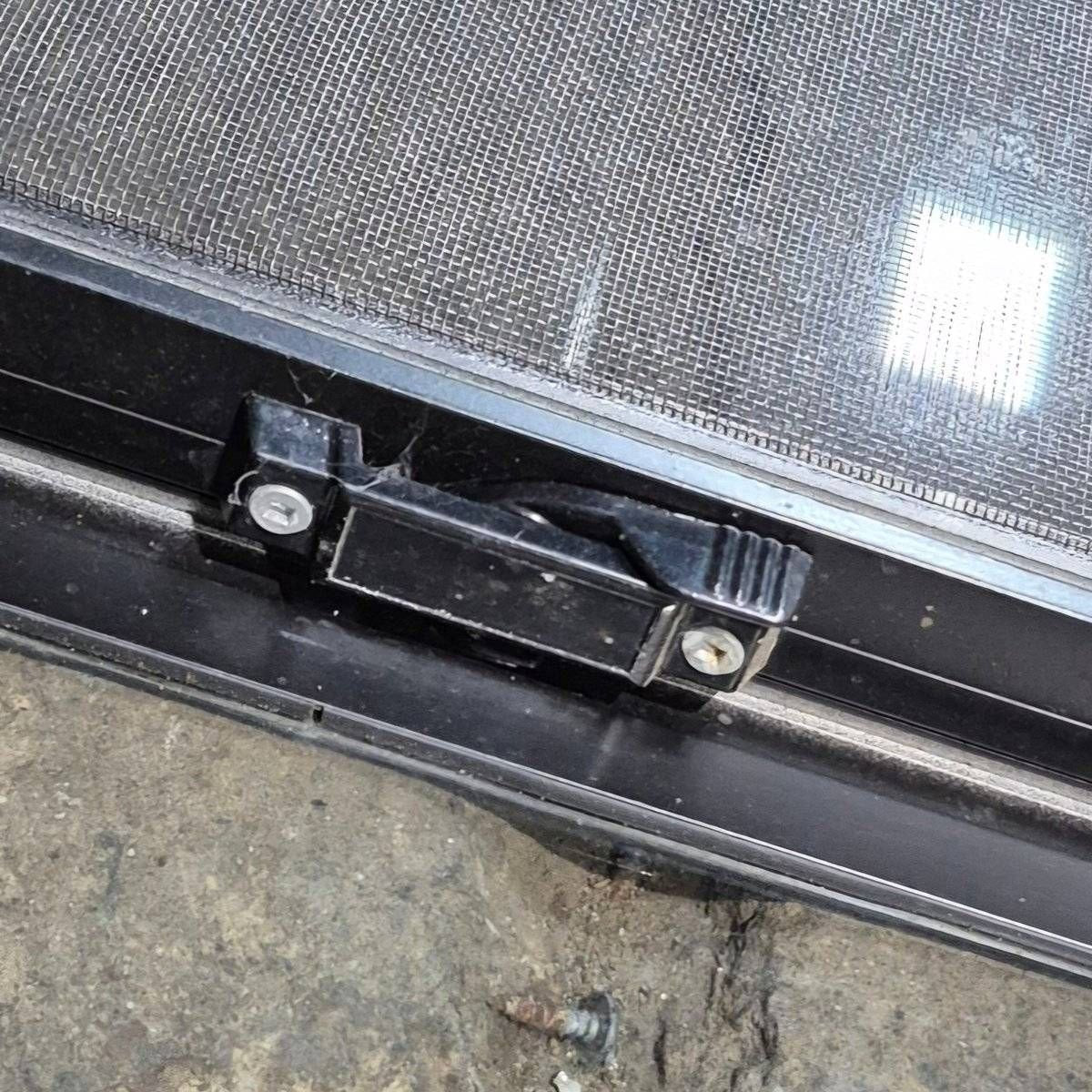 Used Slanted Black Radius Opening Window - 41.75" X 17 1/2" X 1.875" - Young Farts RV Parts