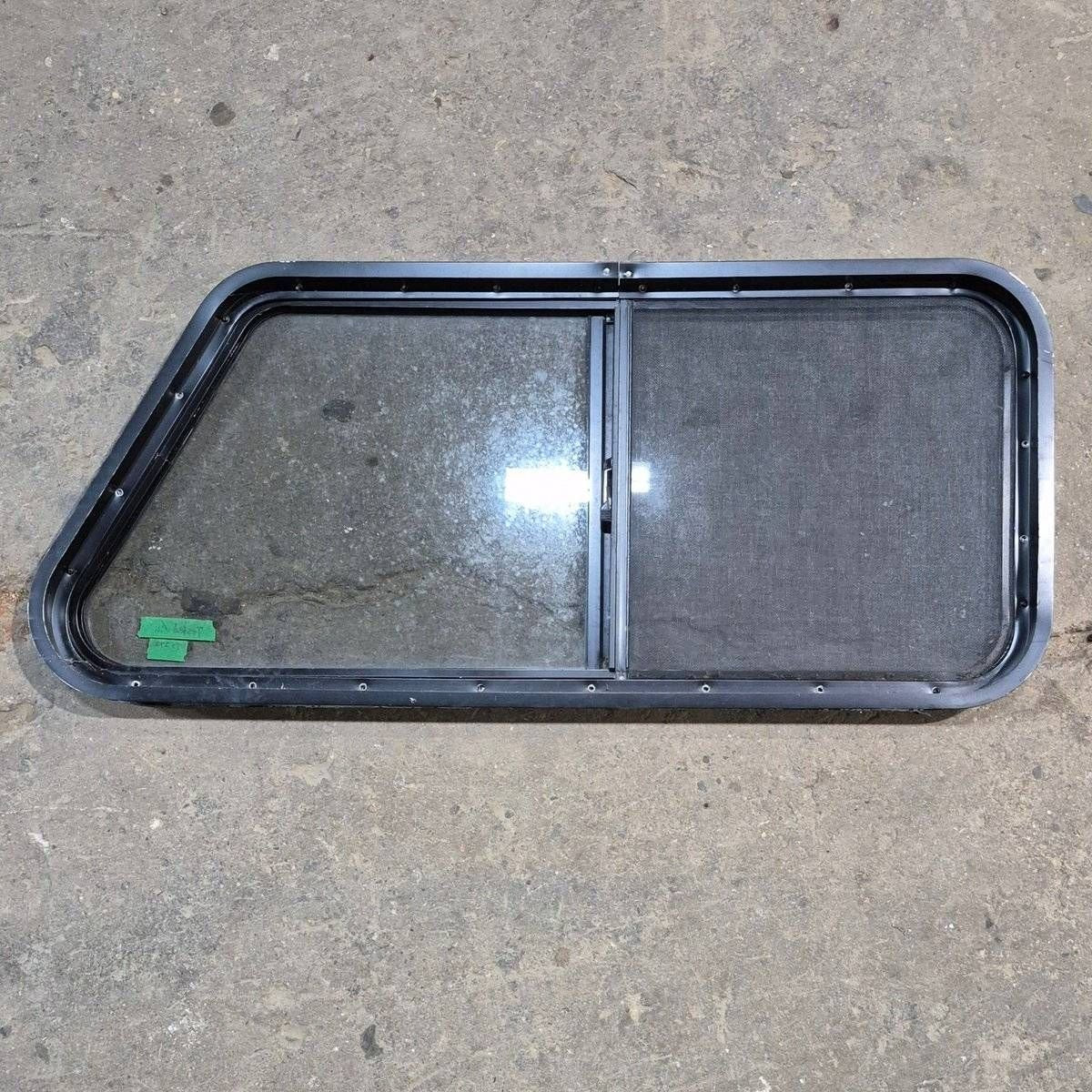 Used Slanted Black Radius Opening Window - 41.75" X 17 1/2" X 1.875" - Young Farts RV Parts