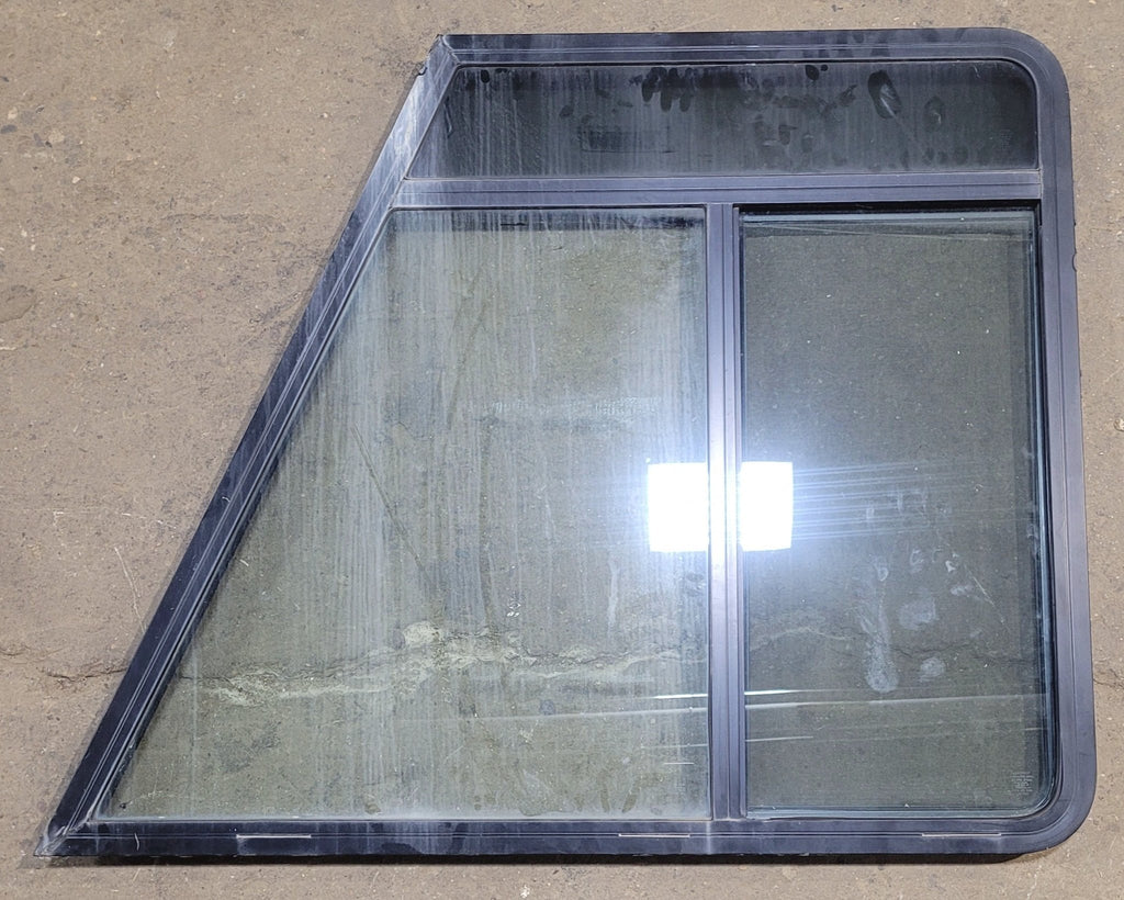 Used Slanted Black Radius Opening Window : 42 1/2" W x 35 1/2" H x 1 3/4" D - Motorhome Front Driver Side - Young Farts RV Parts