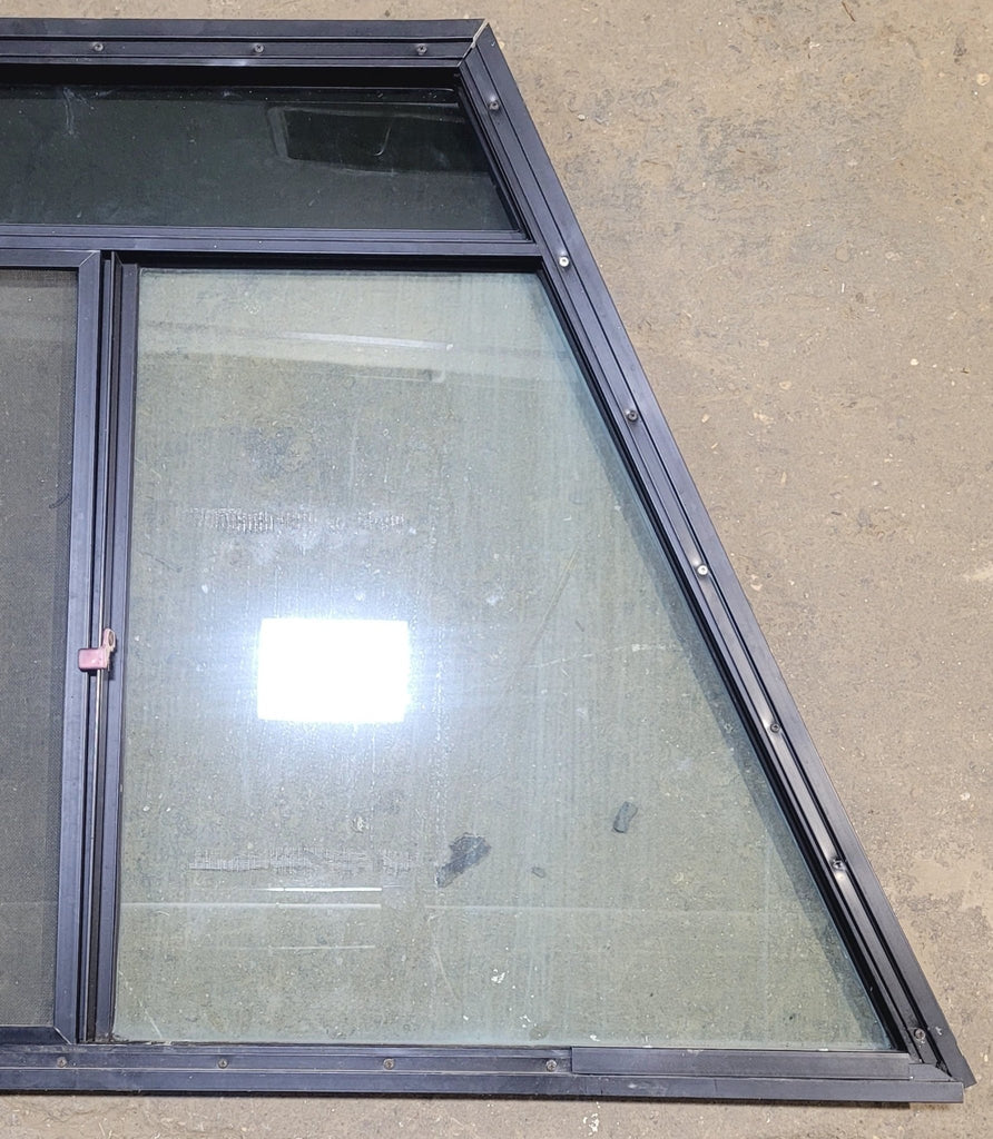 Used Slanted Black Radius Opening Window : 42 1/2" W x 35 1/2" H x 1 3/4" D - Motorhome Front Driver Side - Young Farts RV Parts