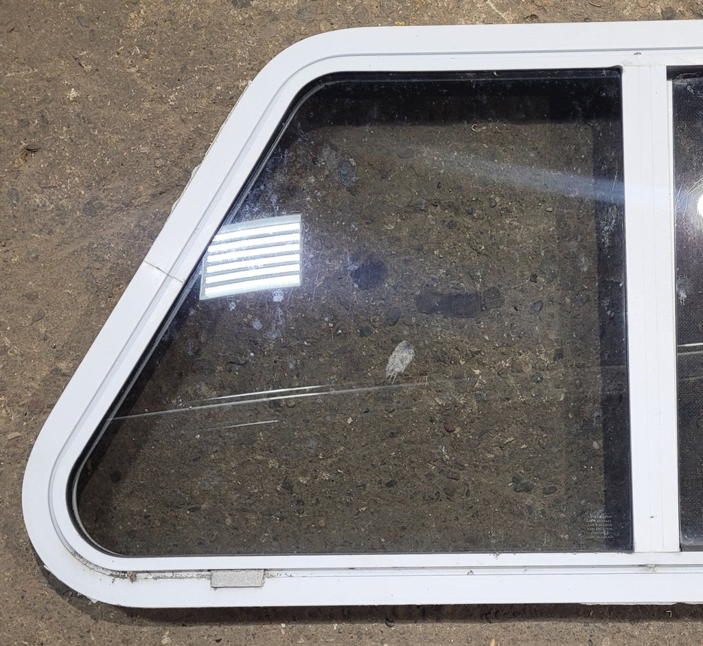 Used Slanted White Radius Opening Window : 37" W x 18 1/2" H x 1 7/8" D - Young Farts RV Parts