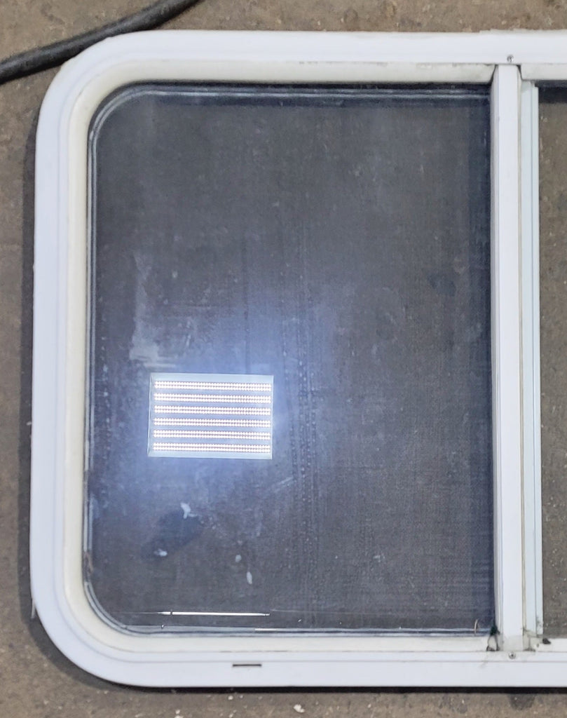 Used Slanted White Radius Opening Window : 41 1/4" W x 21 1/2" H x 1 1/4" D - Young Farts RV Parts