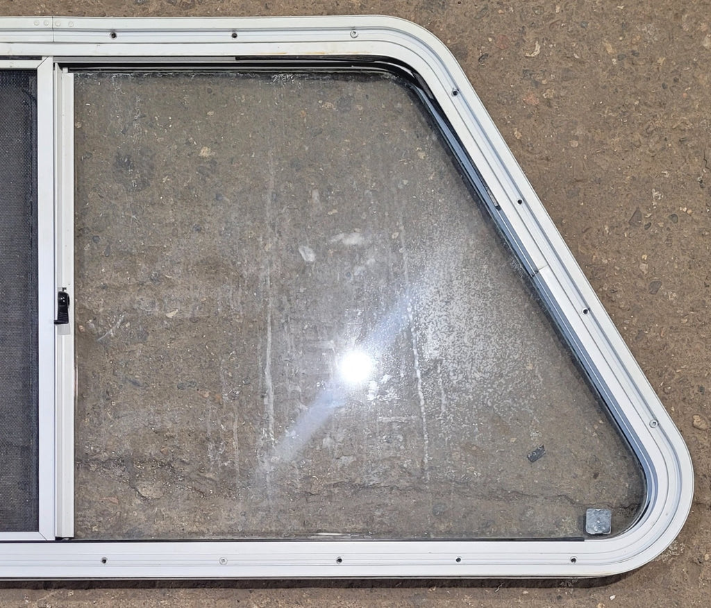 Used Slanted White Radius Opening Window : 41 1/4" W x 21 1/2" H x 1 1/4" D - Young Farts RV Parts